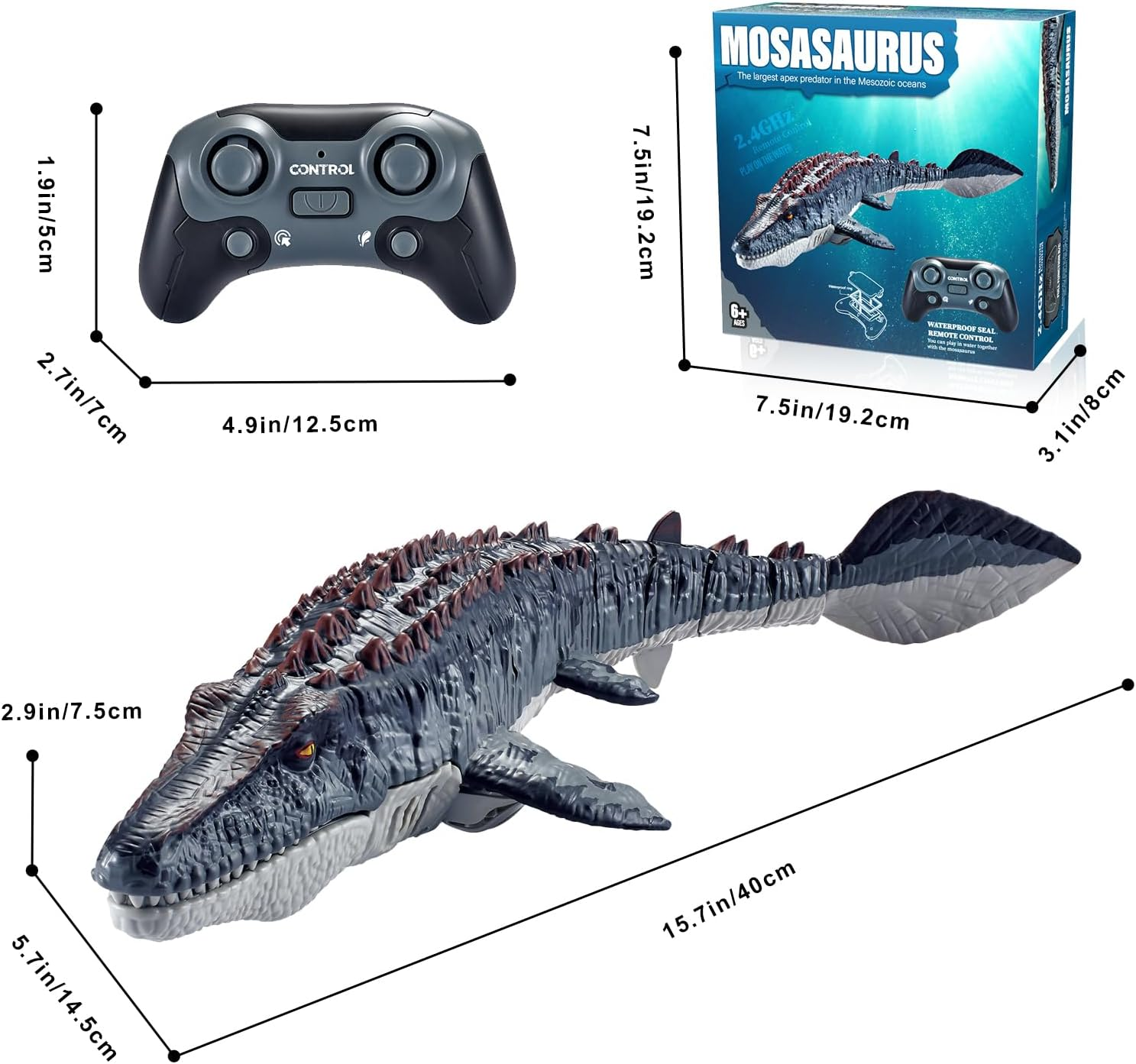 Remote Control Mosasaurus Dinosaur Toys for Kids, 2.4G Wireless Charging Simulation Dinosaur Spraying Shark Swinging with Light Mosasaurus Boys and Children Water Toy image number 6