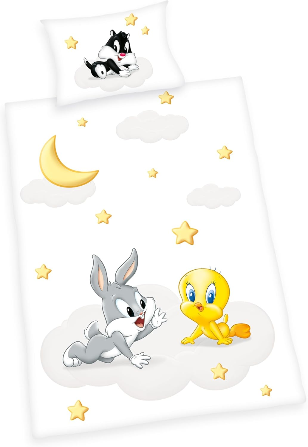 Herding Looney Tunes Bed Linen Set Made in Green, Pillowcase 40 X 60 Cm, Duvet Cover 100 X 135 Cm, Zip Closure, 100% Cotton/Renforc&eacute;