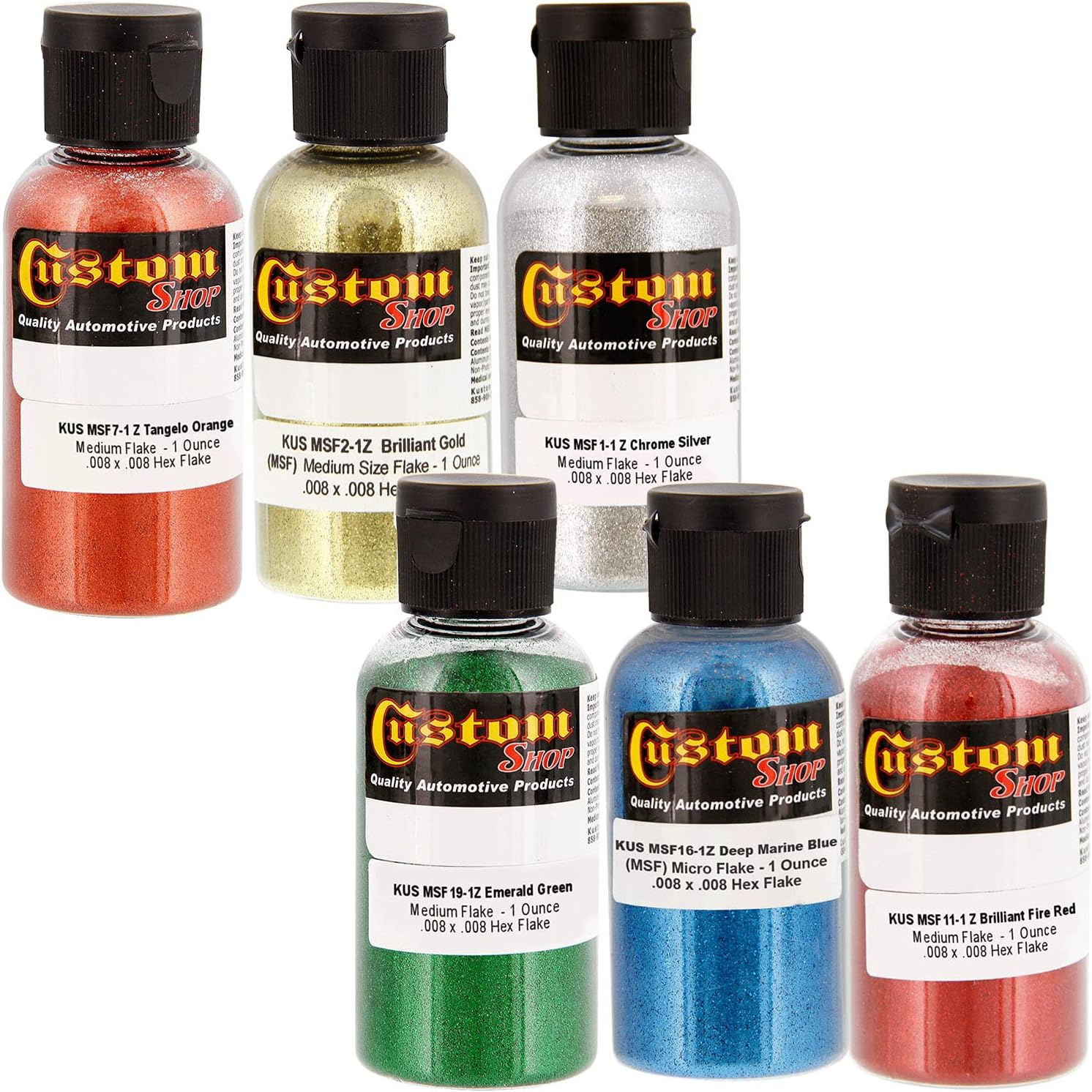 Custom Shop Standard Size 0.015 Metal Flake (6 - Pack of 1 Ounce Bottle) Most Popular 6 Colors in One Kit