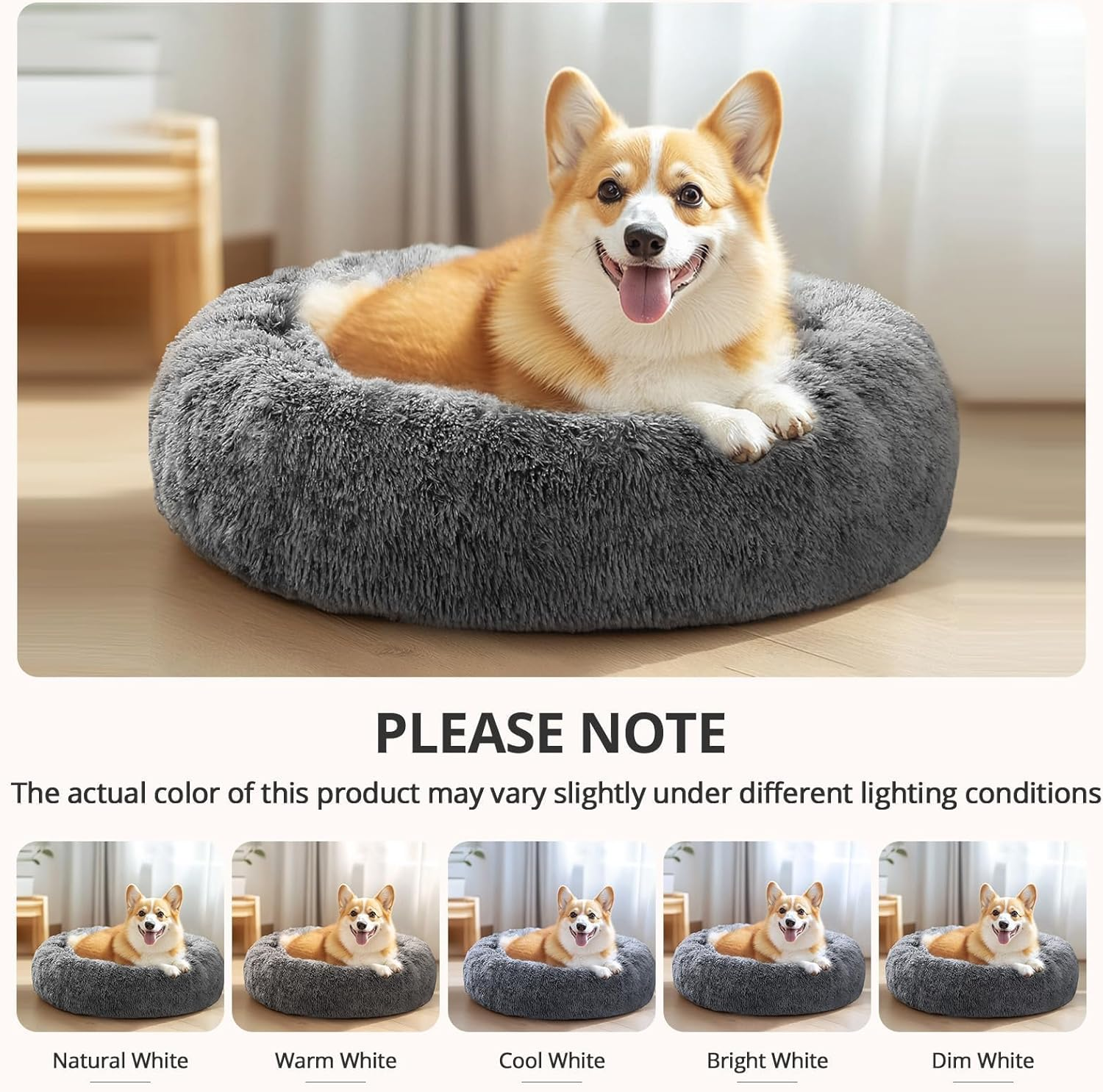 JOLLYVOGUE Calming Dog & Cat Bed, Donut Washable Small Dog Bed, 36 Inches Anti-Slip round Fluffy Plush Faux Fur Pet Bed, Fits up to 125 Lbs Pets (20"/24"/28"/32"/36") image number 2