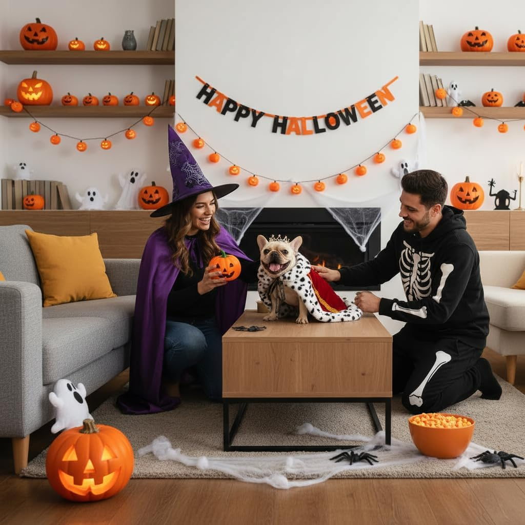 Lovelyshop Pet Serial Majestic Dog/Cat Costume Collection with Lux Velvet Cloak and Silver Pearl Crown Set for Halloween,King Queen Prince and Princess Cosplay-M image number 6