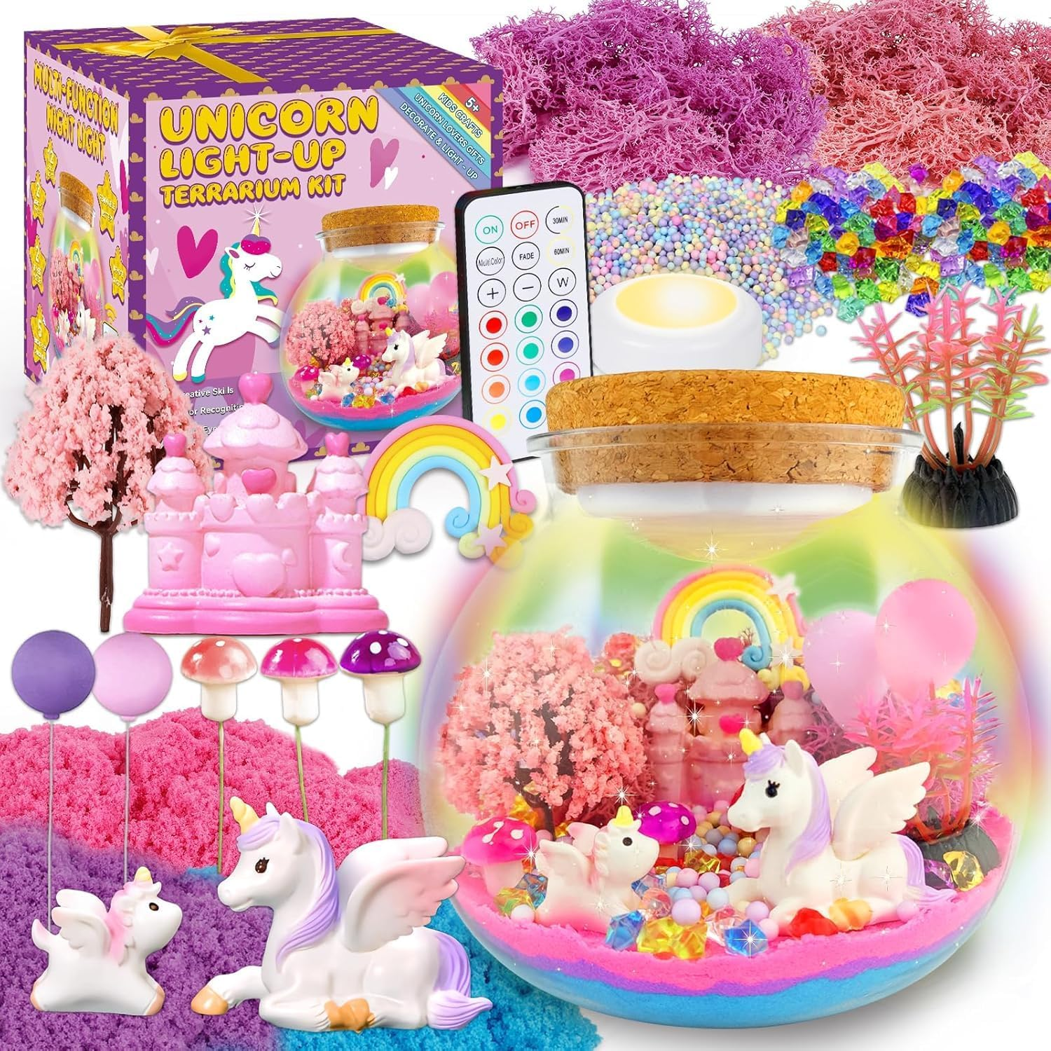 SPANKAR Unicorn Toys for Girls,Kids Light up Terrarium Kit,Led Night Light with Remote,Diy Art & Crafts Science Kit,Best Easter Birthday Gifts for Girls Age 3 4 5 6 7 8 9 10 Year Old image number 3