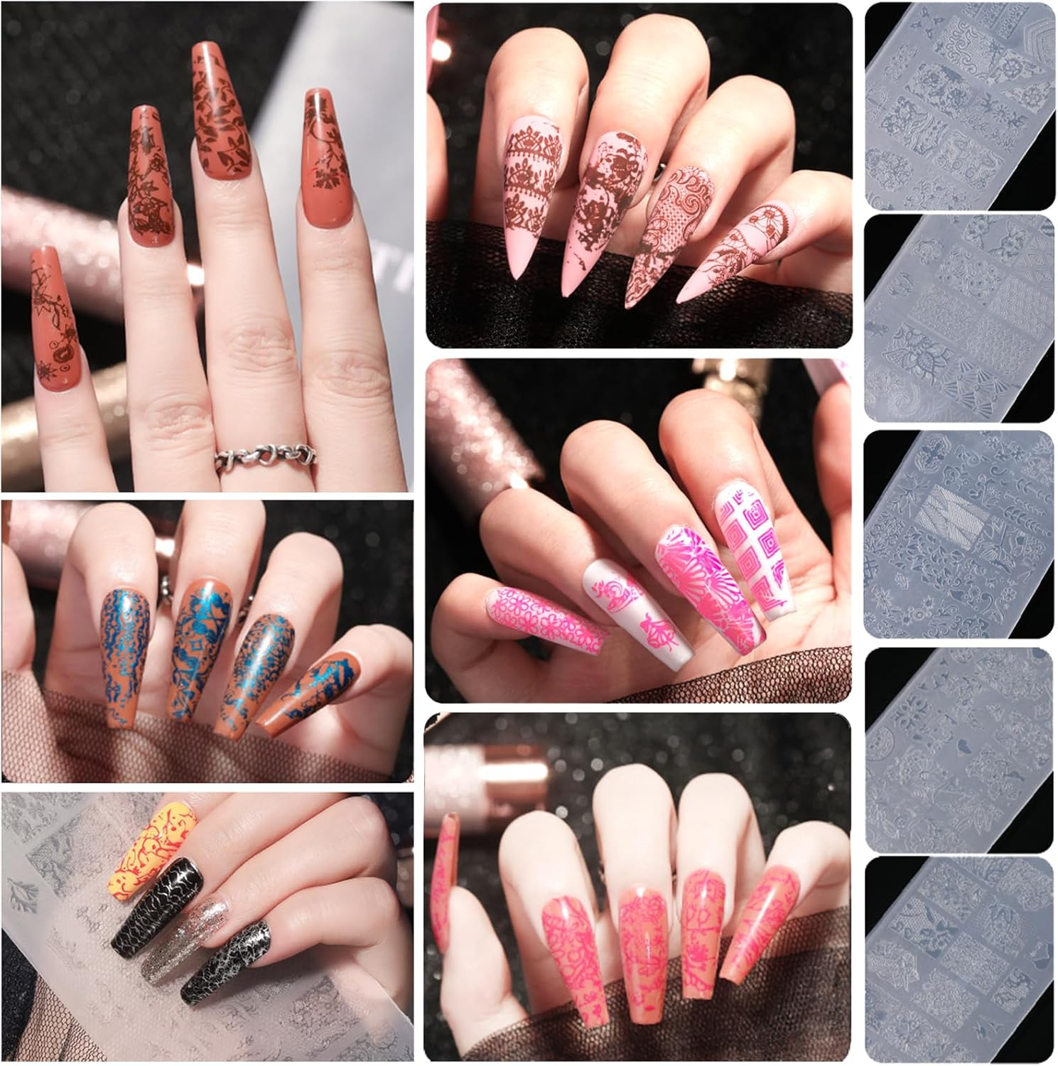 TYXHXTF Pack of 9 French Nail Stamp Kit,Nail Art Stamping Templates Manicure Tool Kit,Nail Art Jelly Stamper with Silicone Cushion,Nail Stamp,Gel Nail Polish Set for Diy Nail Art Designs image number 3