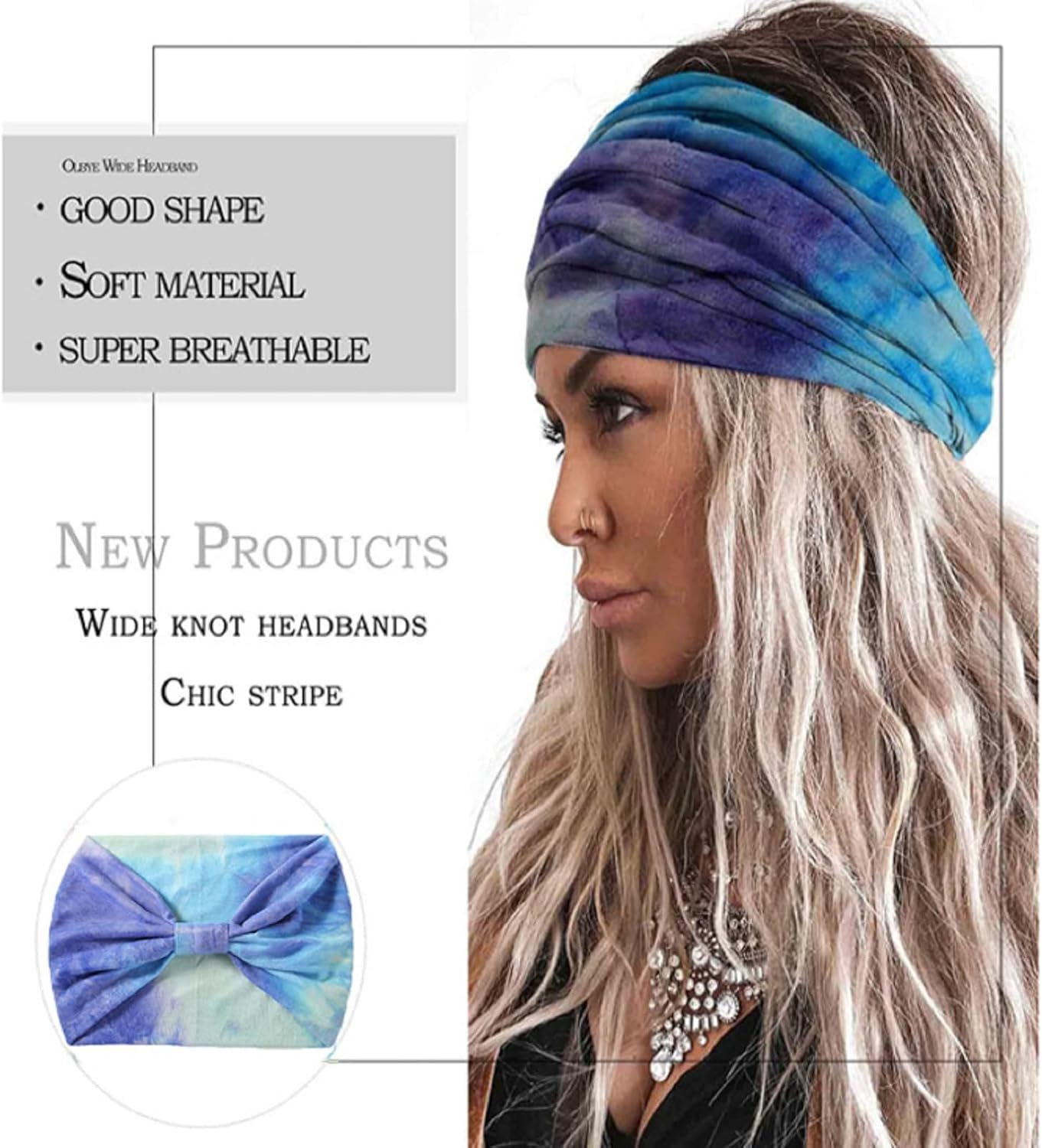 6 Pieces Headbands for Women, Wide Boho Headscarves, Non-Slip Bandanas, Hair Bands, Elastic Hair Accessories, Knotted Turbans Head Wrap Adults (14 Multicolours) image number 6