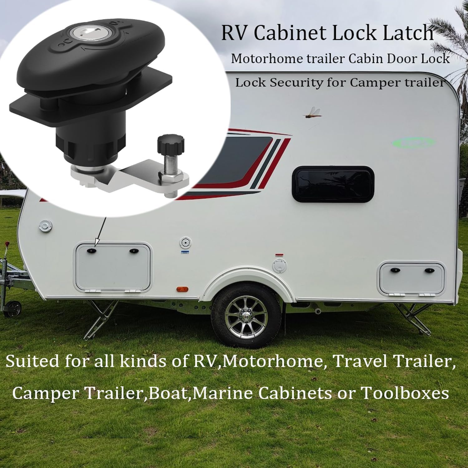 RV Lock,T-Handle Lock Kit with Keys,Motorhome Locks Garage Door Lock for Motorhome Trailer Caravan RV Tool Box Lock (Black, 1 Pack) (G04) image number 3