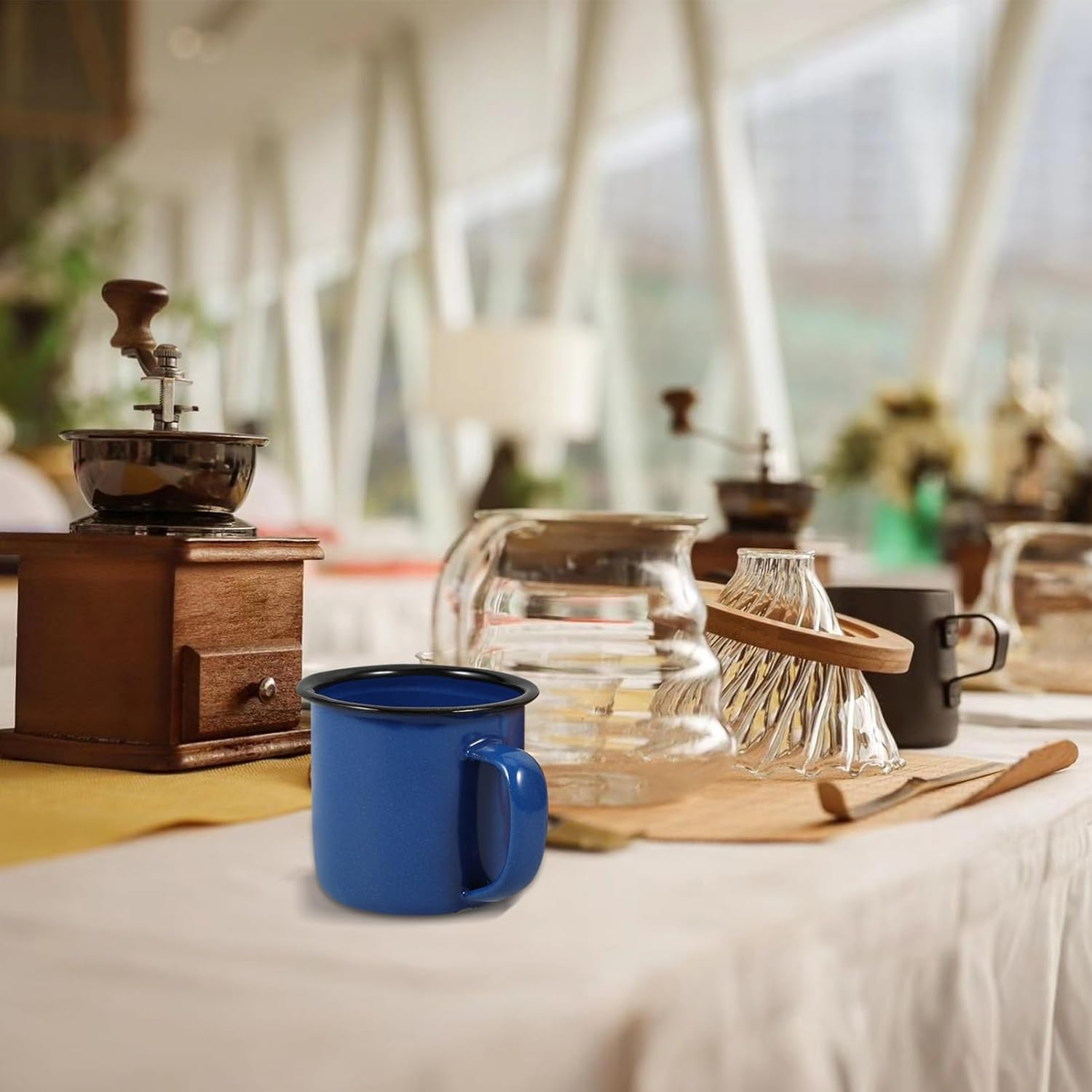 Yardwe 2 Pack Enamel Camping Coffee Mug Camp Mug Small Tiny Metal Enamelware for Indoor, Outdoor Hiking, Travel, Fishing, Picnics (Yellow, Blue)