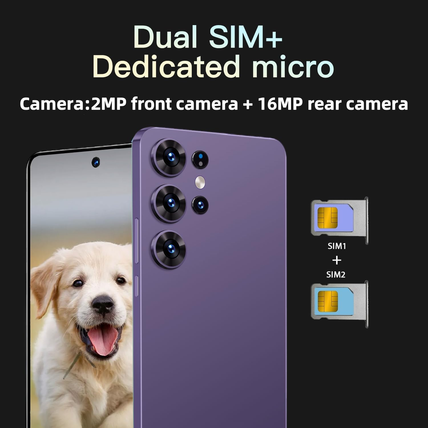 Aidekunlin Unlock Phone, 6.56 Inch Screen, 2G RAM and 64G ROM, Front and Rear Cameras, Support Dual SIM Card Frequency Band 3GWCDMA: 850/1700/1900/2100Mhz (300Purple) - Deep Purple image number 5