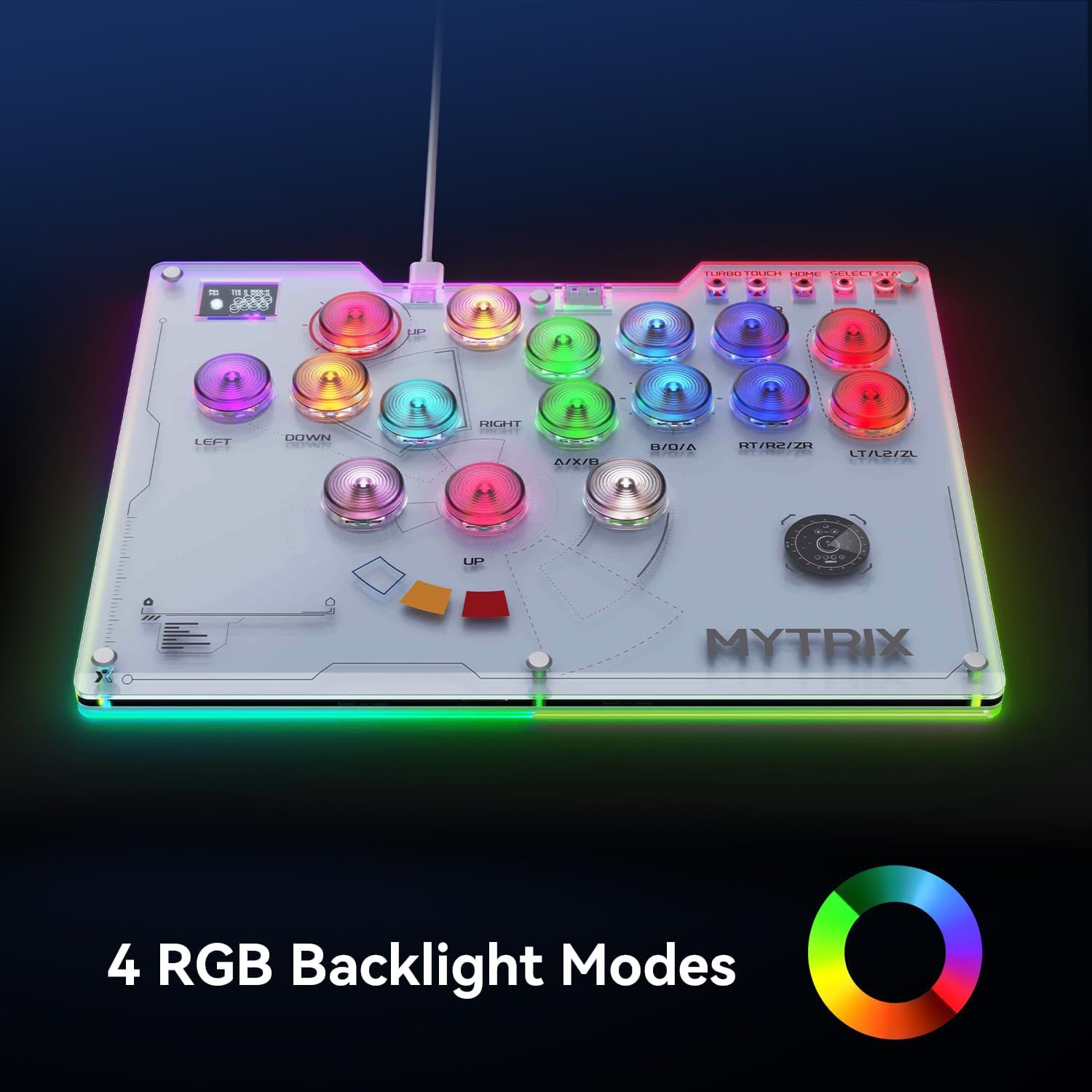 Mytrix Arcade Stick 16Keys All-Button Leverless Controller for Ps4/Pc/Ps3/Switch/Steam, with Turbo Functions, Custom RGB Light, Supports Hot Swap, SOCD, Removable Plate - Interstellar Design