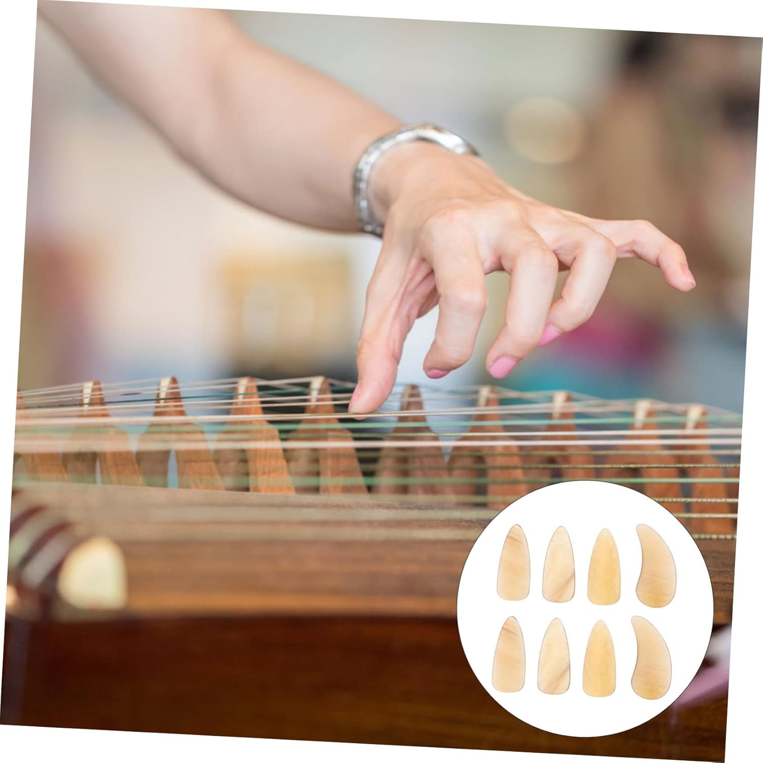 Minkissy Professional Guzheng Nails Large Size 8 Pcs Set Guzheng Supplies Ergonomic Curve Design Smooth Round image number 4