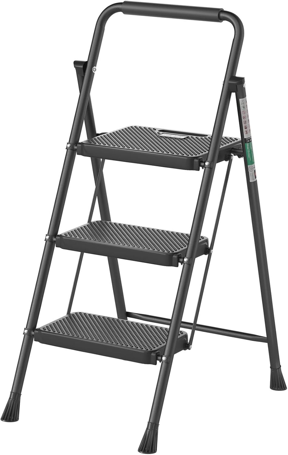 3 Step Ladder, RIKADE Folding Step Stool, Step Stool with Wide Anti-Slip Pedal, Lightweight, Portable Folding Step Ladder with Handgrip, Multi-Use Steel Ladder for Household and Office image number 5