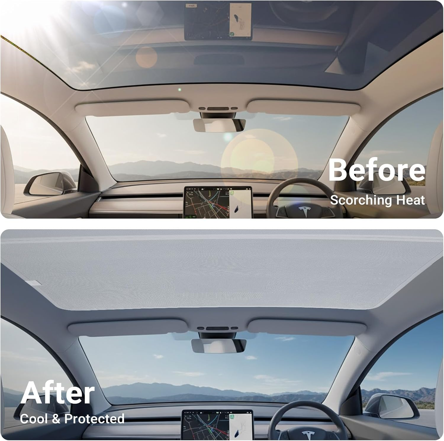 2025 Tesla Model Y Juniper Sunshade Roof &ndash; Foldable Glass Roof Shade [No Sag, No Gaps], Heat-Resistant Layer, Magnetic Fit, 2-Piece Set Gray Interior Accessories for New Model Y image number 1