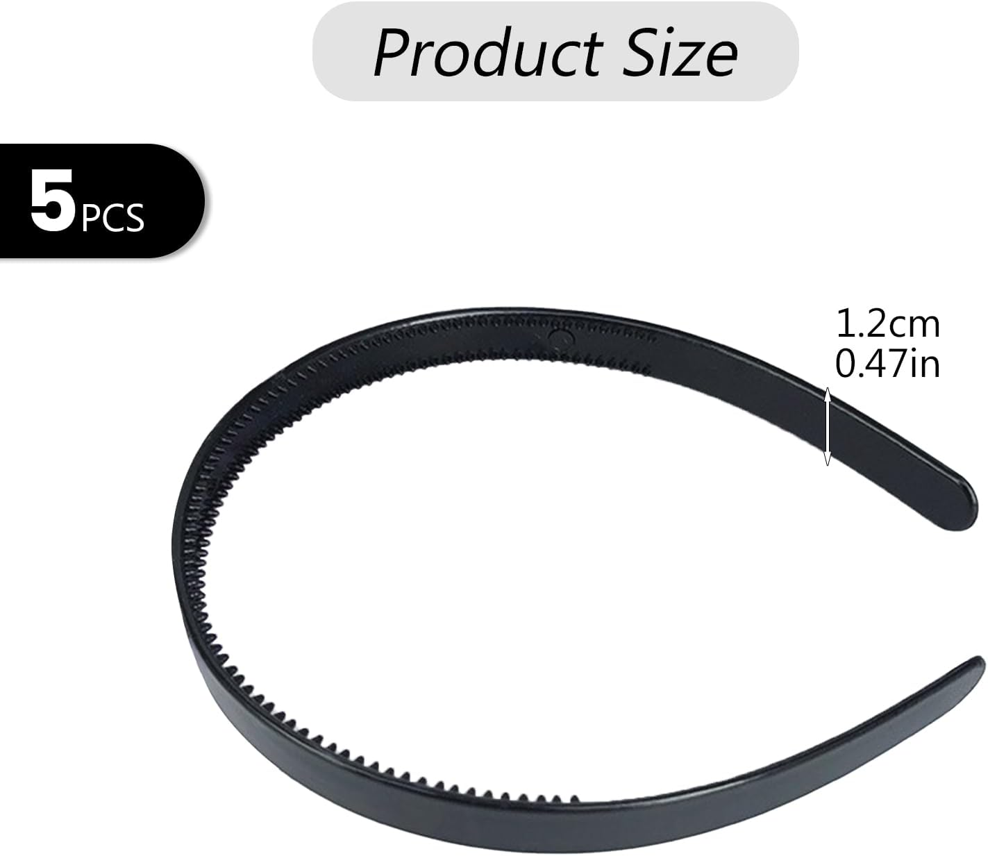 Hzqzaoan 5Pieces Plastic Thin Skinny Headbands，Plastic Headbands with Double Row Teeth, 12.5Cm, Black - Classic Black Headband and Versatile Hairband for Women and Girls Daily Use image number 2