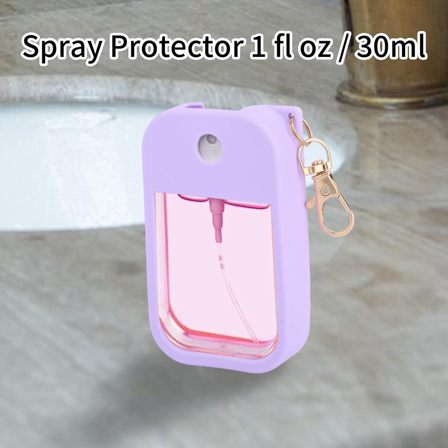 2Pcs Silicone Case Compatible with Touchland Hand Sanitizer Spray 1 Fl. Oz, Portable Hand Sanitizer Spray Case Keychain Accessory for Women Travel (Purple, White) image number 4