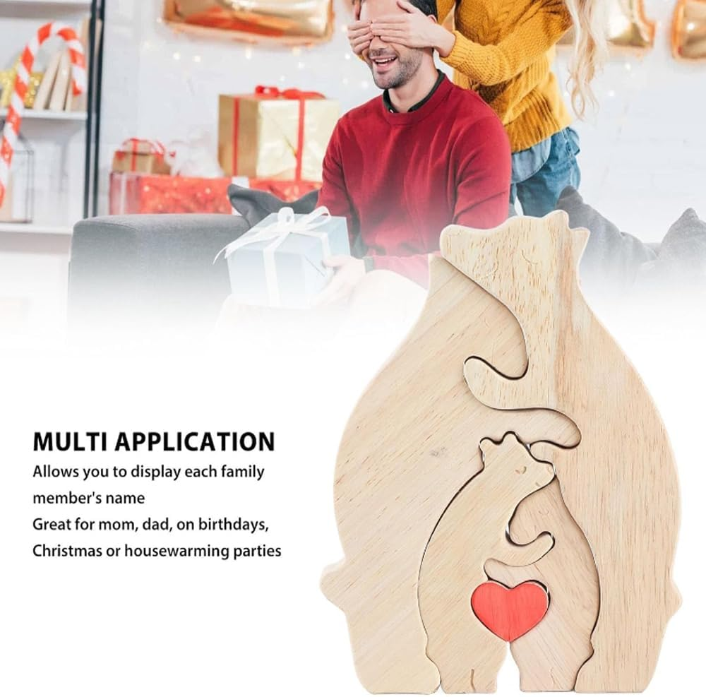 Personalized Wooden Puzzle With,Wood Love Animal Puzzle Decoration,4 Hug Wooden Bear,For Home Decor and Thoughtful Gifts, (Birthday,Christmas, Anniversary Mother Day,Father Day) image number 3