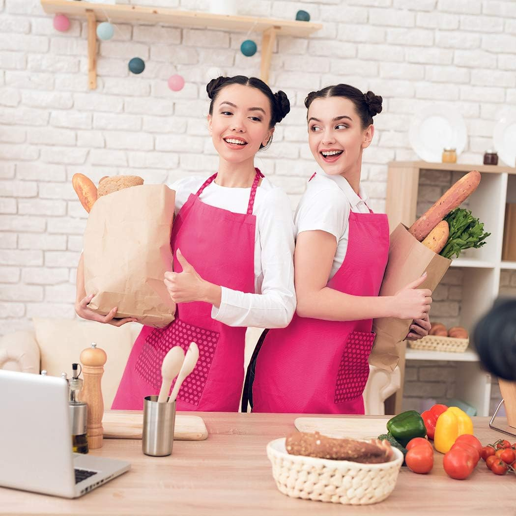 LOYHUANG Total 6PCS Bib Apron Adult with 2 Pockets for Women Men Chef Cooking Kitchen - Black image number 6