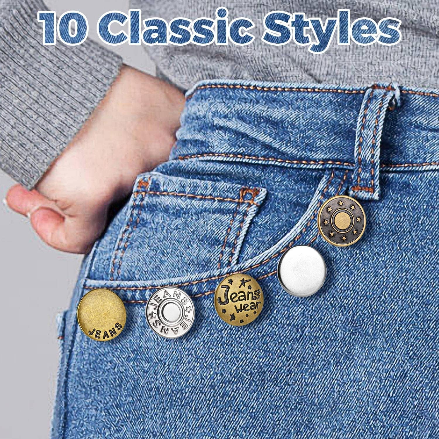 100 Sets Jeans Button Replacement, Removable 17 Mm Metal Buttons for Jeans, No Sew Buttons for Women and Men Jeans Clothing Accessories with Screw Storage Box image number 2