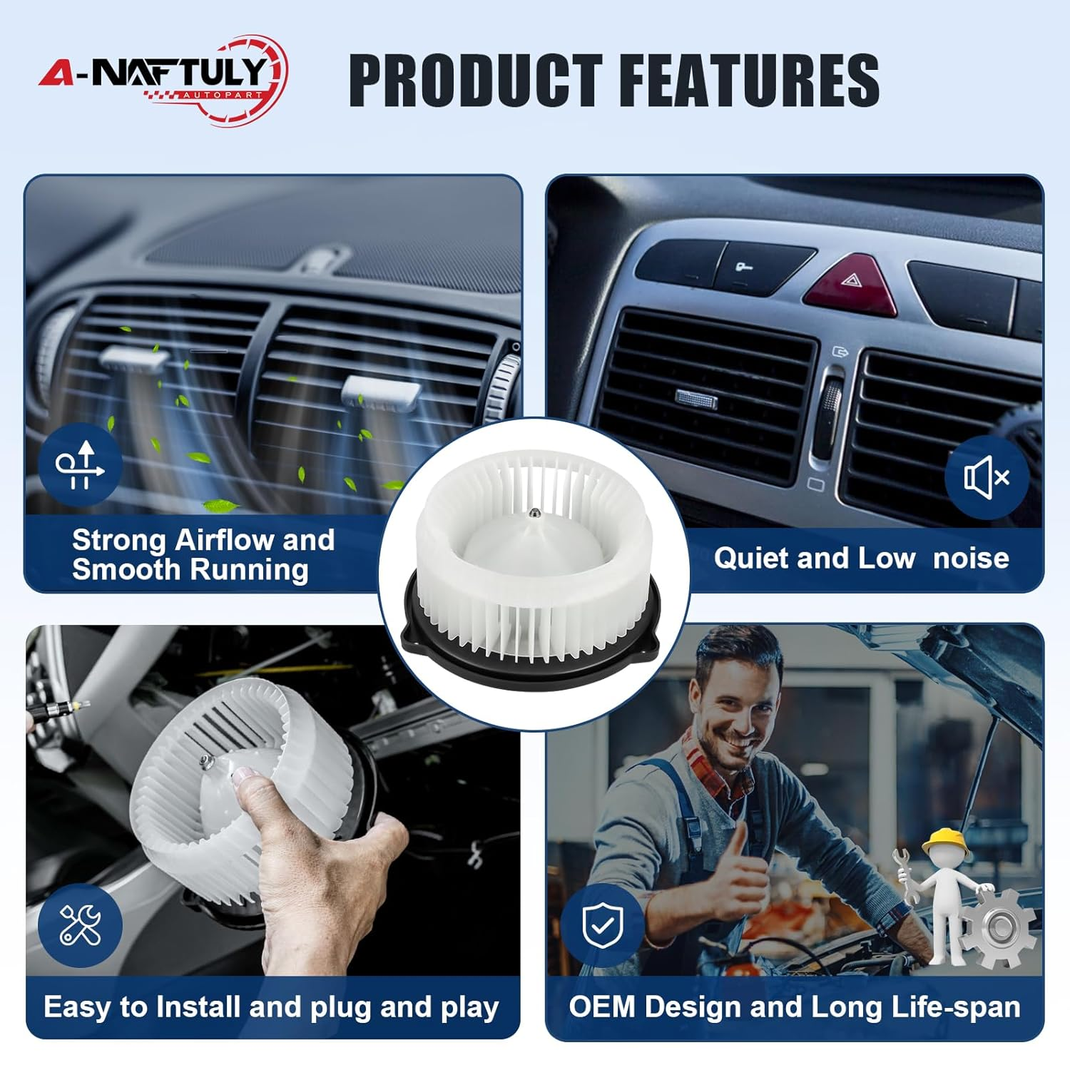 A-NAFTULY AC Blower Motor with Fan Replacement Fits for 2001-2005 Honda Civic, 2002-2006 Honda CRV, 2003-2011 Honda Element, 2001-2005 Acura EL, HVAC Plastic Heater Blower Motor, 700005, 79310S5DA01 image number 6