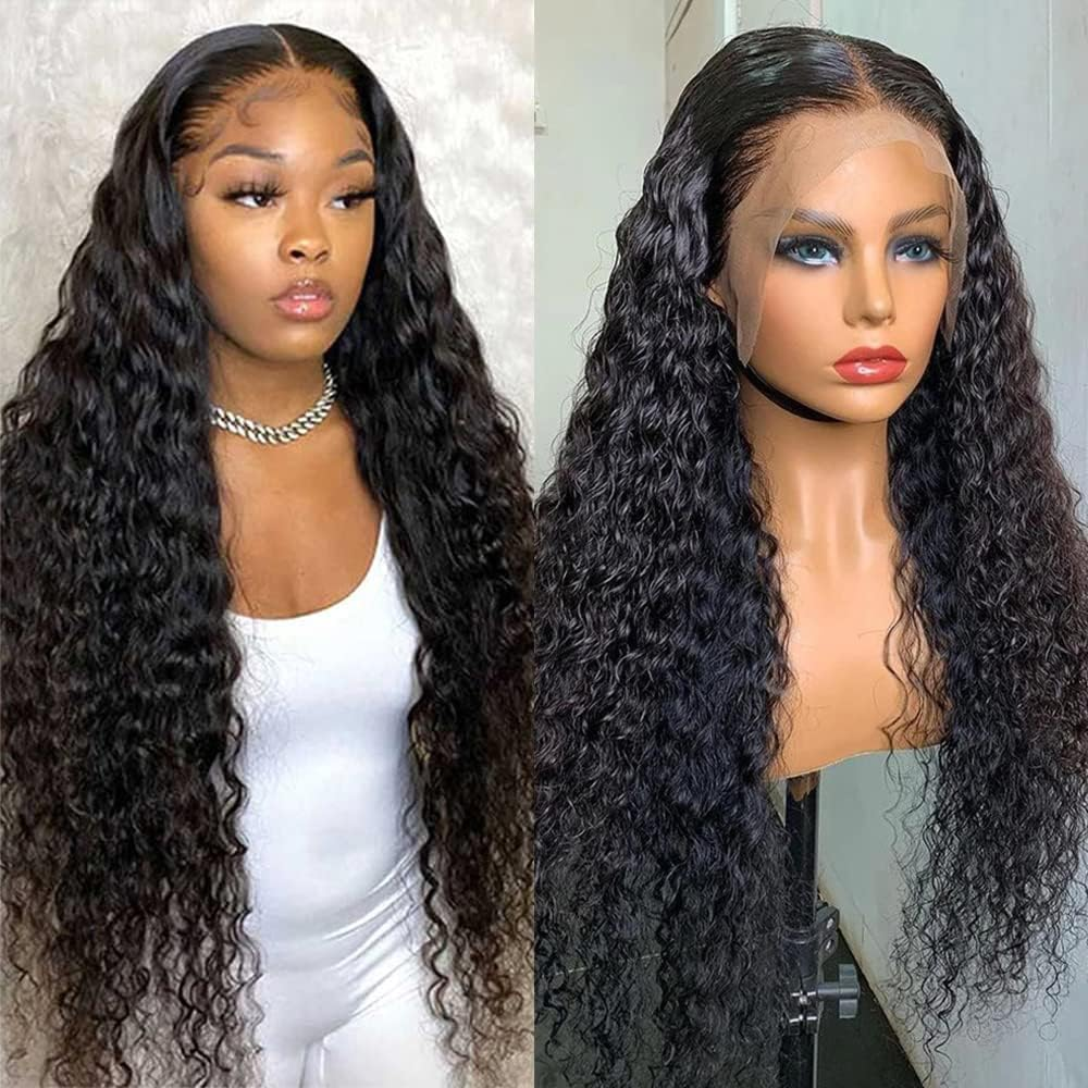 30 Inch Lace Front Wig Human Hair for Black Women 180% Density HD Transparent 13X4 Deep Wave Lace Front Wig Human Hair Pre Plucked Wet and Wavy Brazilian Curly image number 1