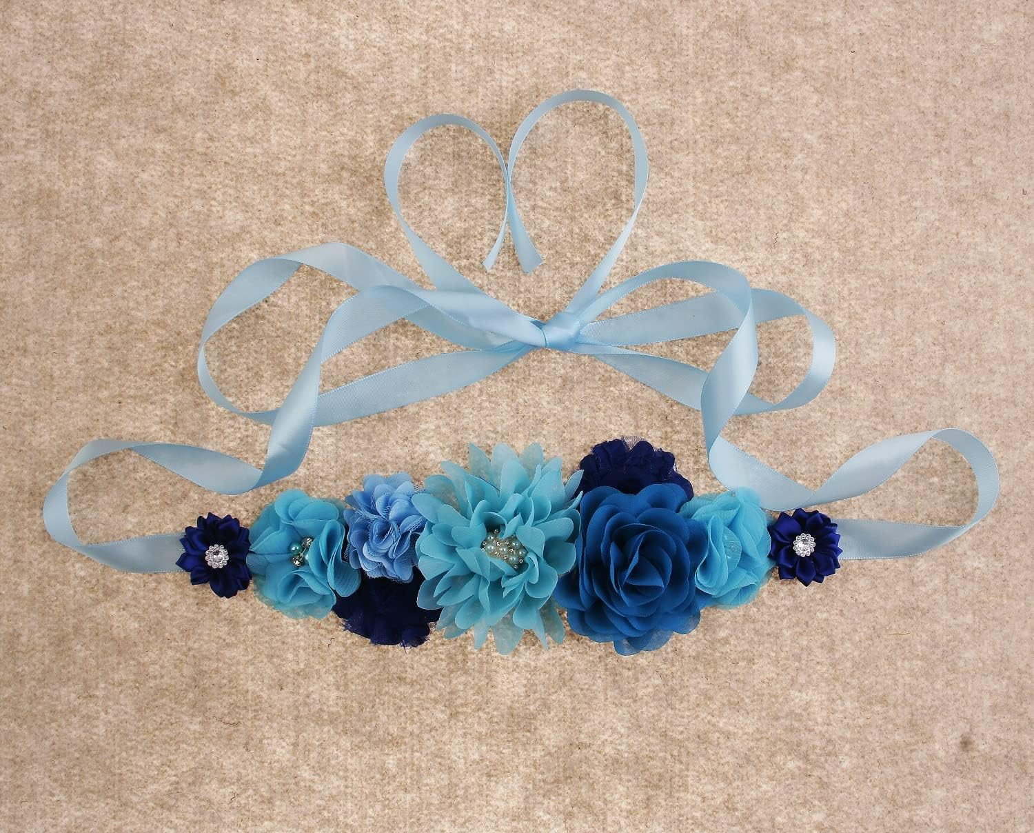 Nishine Blue Maternity Flower Sash Belt Pregnancy Belt for Mom to Be Baby Shower Girls Bridesmaid Sash Belt image number 6