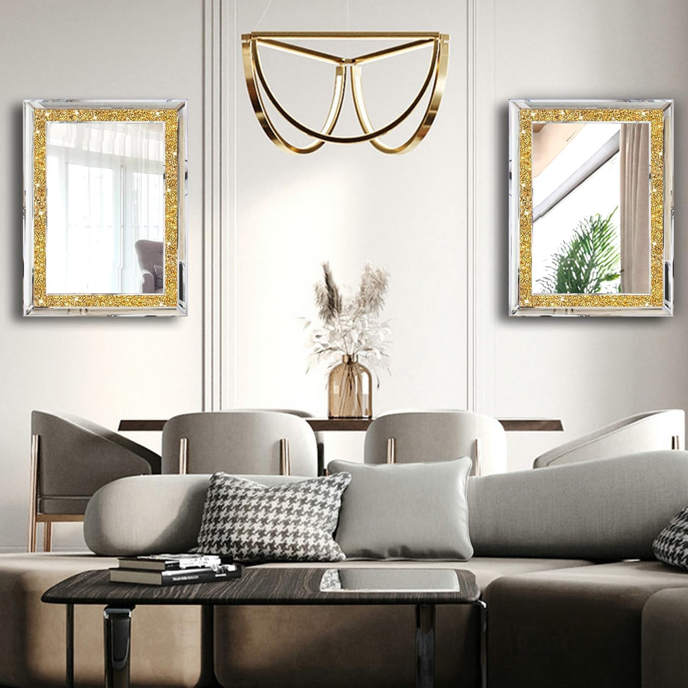 XIHACTY 2 Piece Wall Mirrors, Crush Diamond Mirrors Wall Decor, Gold Color Decorative Mirrors for Living Room Decor, Bedroom, Bathroom. (11&rdquo;X15&rdquo;) image number 3