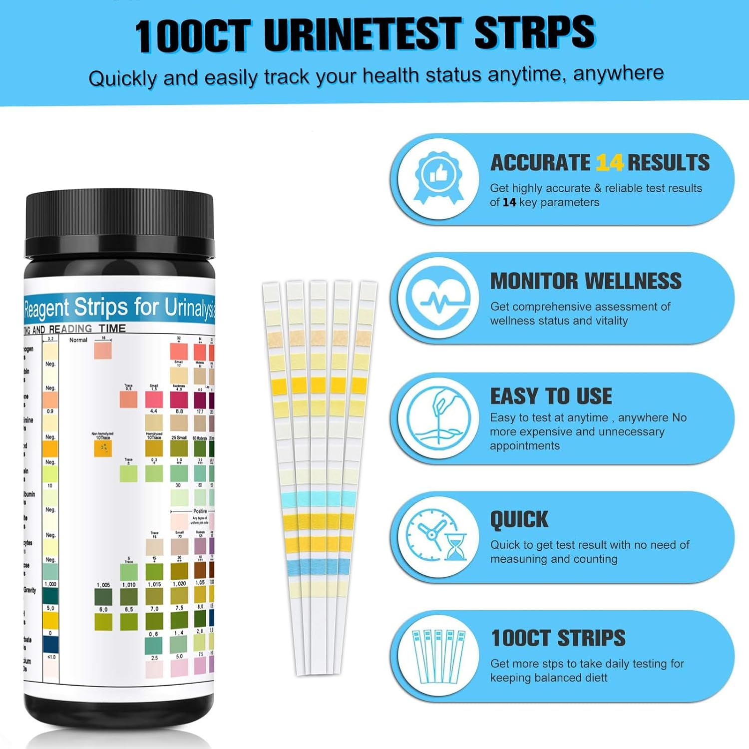 JUMXSRLE Urinalysis Test Strips, 14 Parameter Urine Test Strips, Accurate Results, Urinalysis Home Testing Stick Kit to Help Monitor Your Health, Urine Strips Dipsticktests image number 3