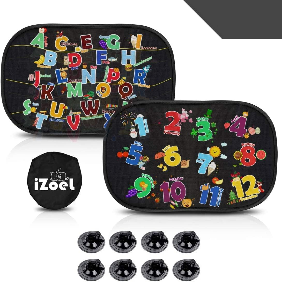 Izoel Car Sun Shade for Baby Kids 2 Pack Static Cling Side Window Car 80GSM Rear Sunshades Universal with 8 Suction Cups and Storage Bag - Sun Glare and UV Rays Protection (Unicorn)