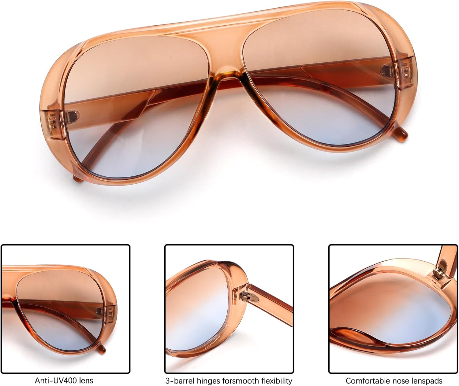 Trendy Aviator Sunglasses for Women Men, Retro 70S Sun Glasses, Oversized Glasses UV400 image number 2