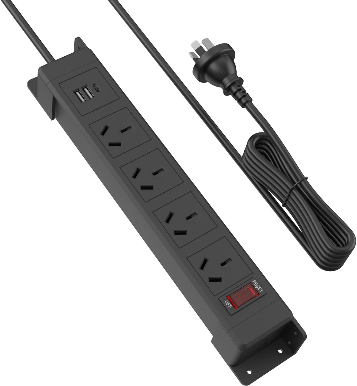 Wall Mount Power Strip AU Plug with 4 AC Outlets, USB Ports & USB-C, Overload Protection, Mountable Power Strip Garage Power Strip under Cabinet Power Strip Wall Mount Mountable Design with 1.8M Cord image number 2