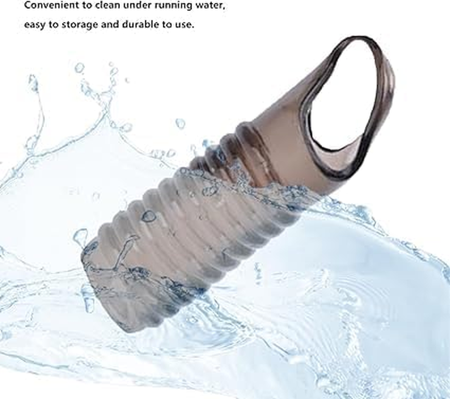 Silicone Penis Sleeves 2Pcs Rubber Penis Sleeve Reusable Penis Enlarge Sleeves Sex Toys Reusable Penis Sleeve Extender for Men - Transparent Black image number 2