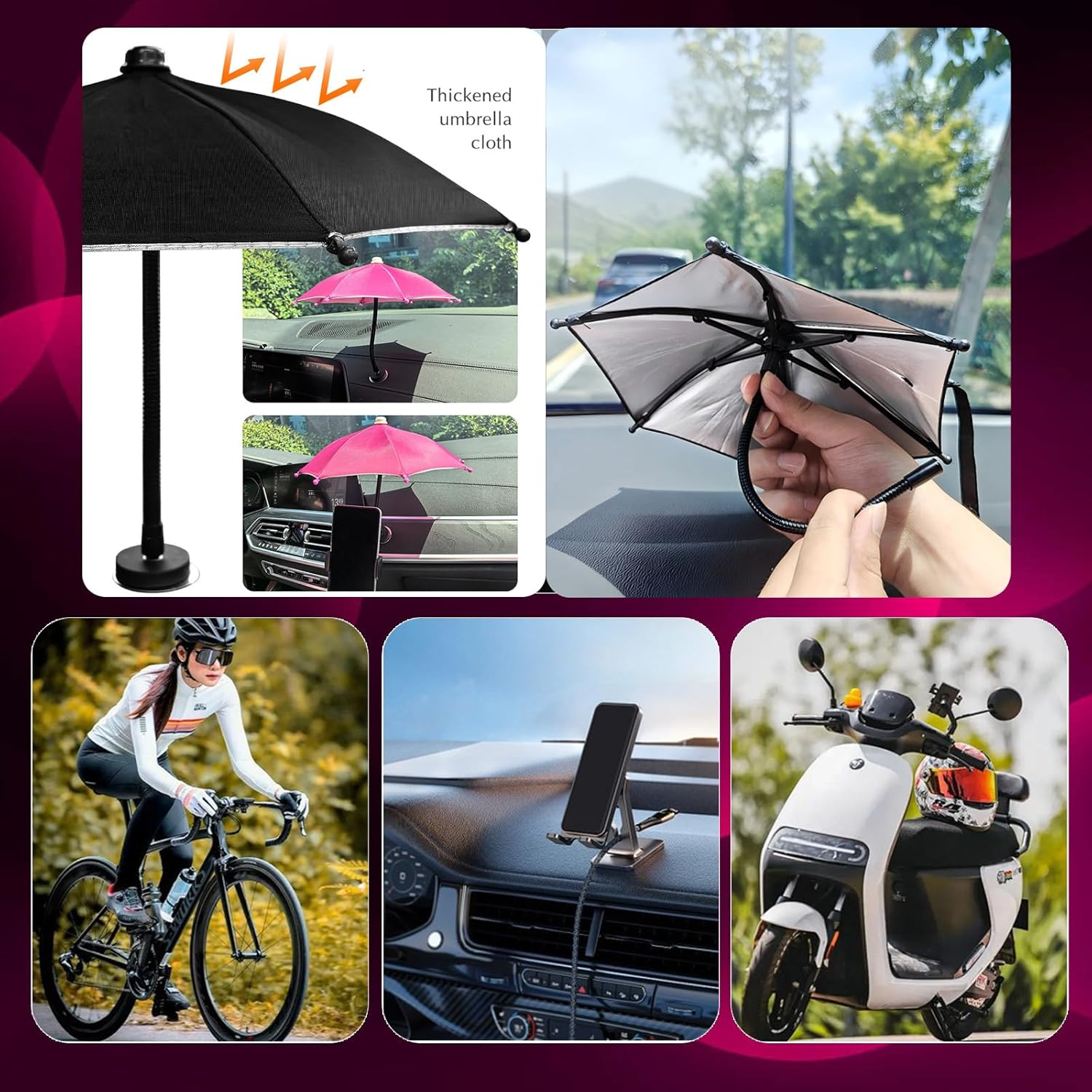 Rookii Phone Magnetic Car Navigation Shade Visor-Rain Protector,Universal Mini Anti-Reflective Glare Blocking Phone Sun Shade Shield,Umbrella for All Smartphones - Pink image number 3