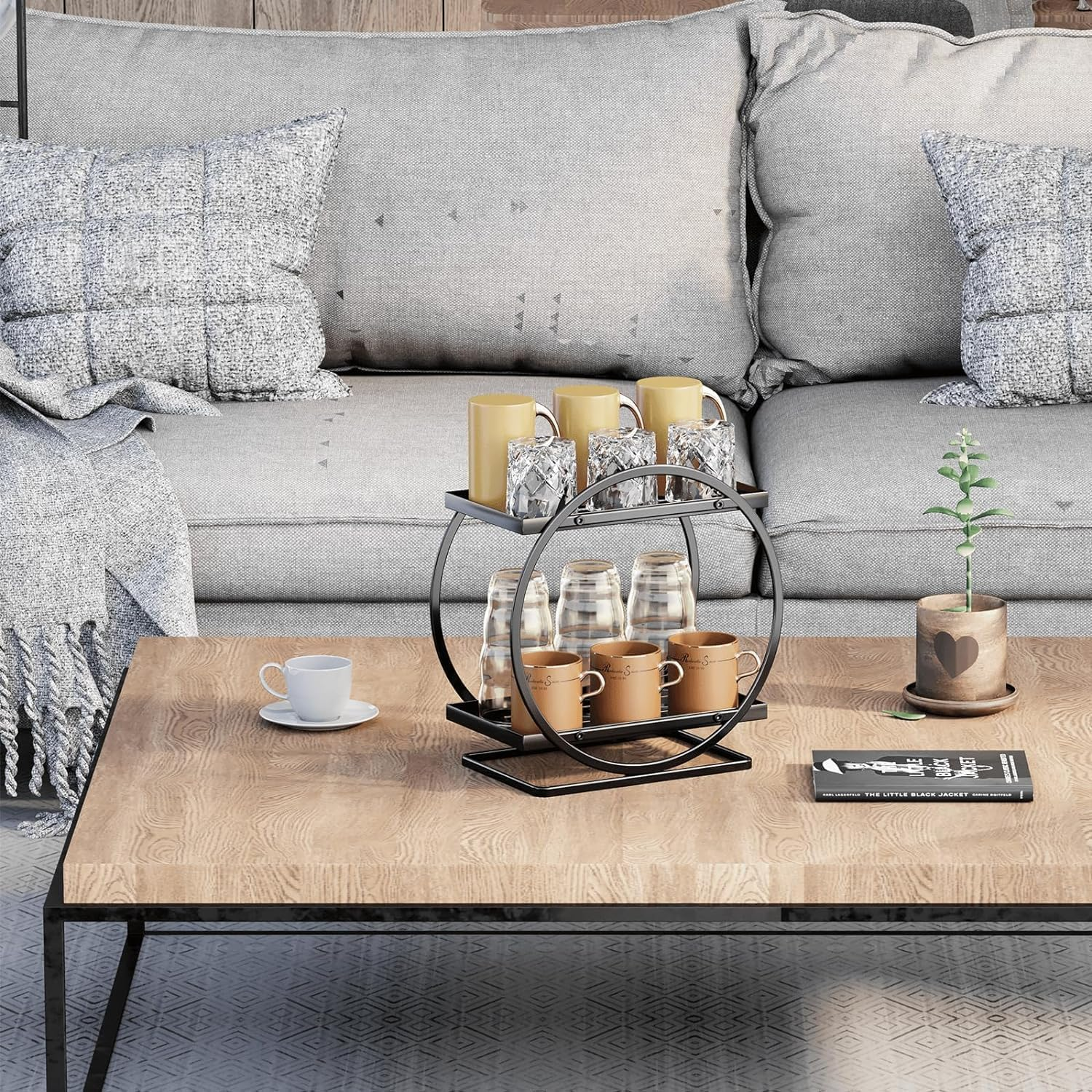 METOY Makeup Organizer and Storage, Black Perfume Organizer for Bathroom Organizer Vanity Skincare Organizers, 2 Tier Cosmetic Display Tray for Bathroom Counter Organizer, Make up Storage (Black) - Black image number 2