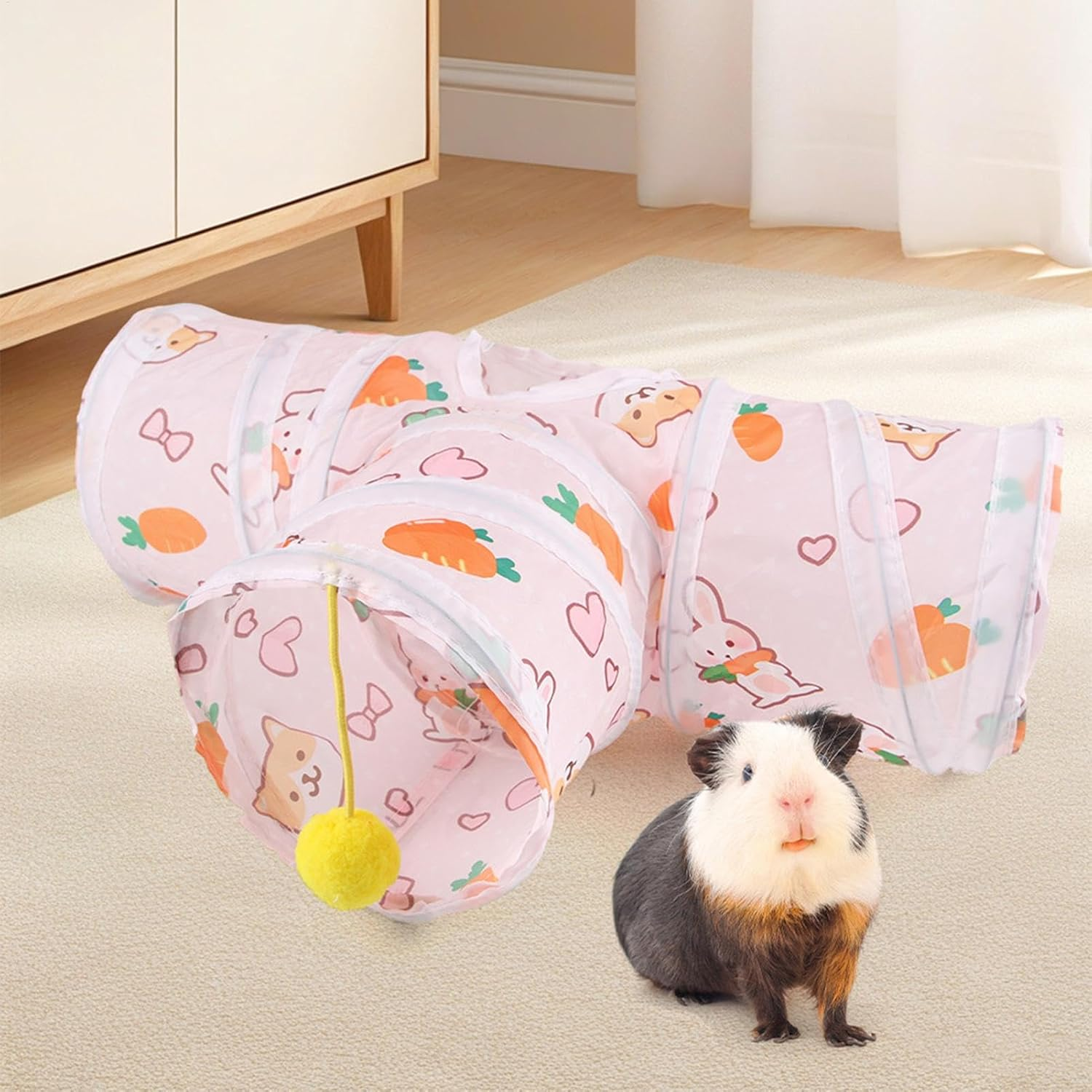 Small Animal Tunnel,Small Pet Exercise Tubes | Foldable Tunnels Cartoon Bunny Hiding Tube Activity Toy for Dwarf Rabbits, Hamster, Kitten - A image number 4