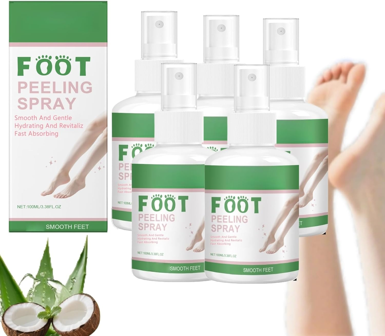 Tea Tree Foot Peeling Spray， Foot Lotion & Cream for Dry Cracked Feet/Heels, Scrubber Dead Skin Remover, Feet Callus Remover Gel, Hydrating & Exfoliating Care for Women (1)