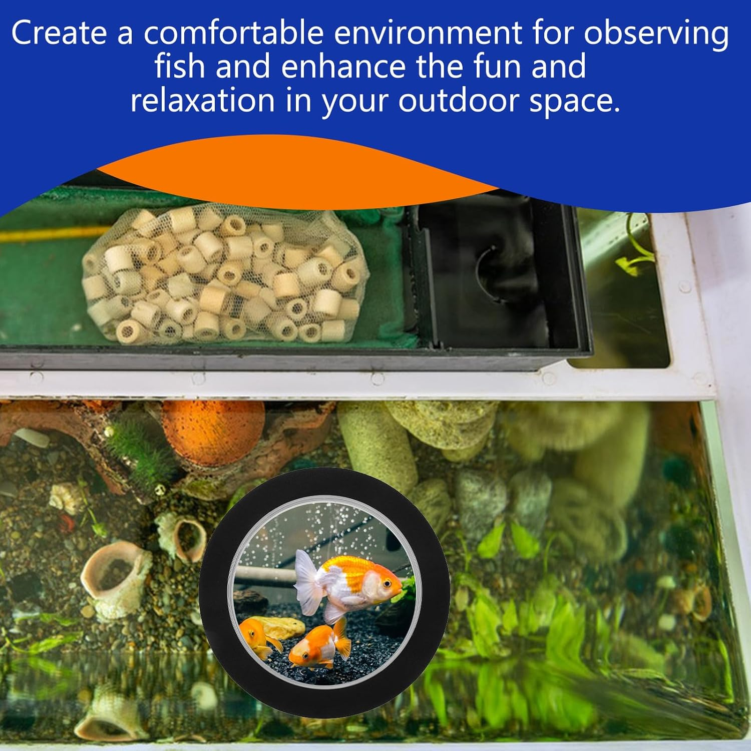 DECHOUS Floating Small Fish Dome Cover for Outdoor Garden Pond 15Cm Lightweight Acrylic Floating Aquarium Dome Black Base and Lid for Aquatic Pets image number 3