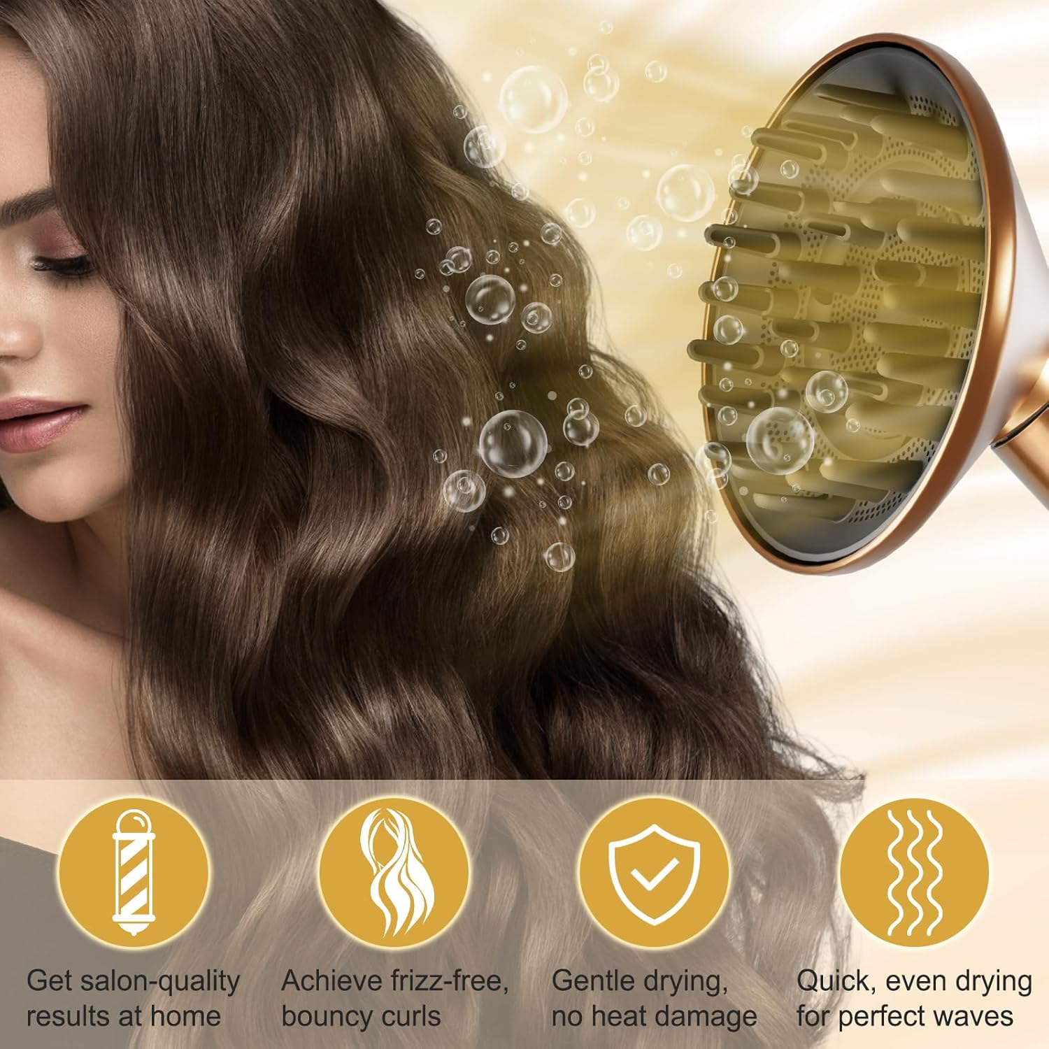 Large Hair Diffuser Attachment for Dyson Airwrap, Upgraded 6-Inch Diffuser Nozzle Compatible with Airwrap Styler, Curl-Defining Attachment for Wavy Curly Coil Hair, Gold