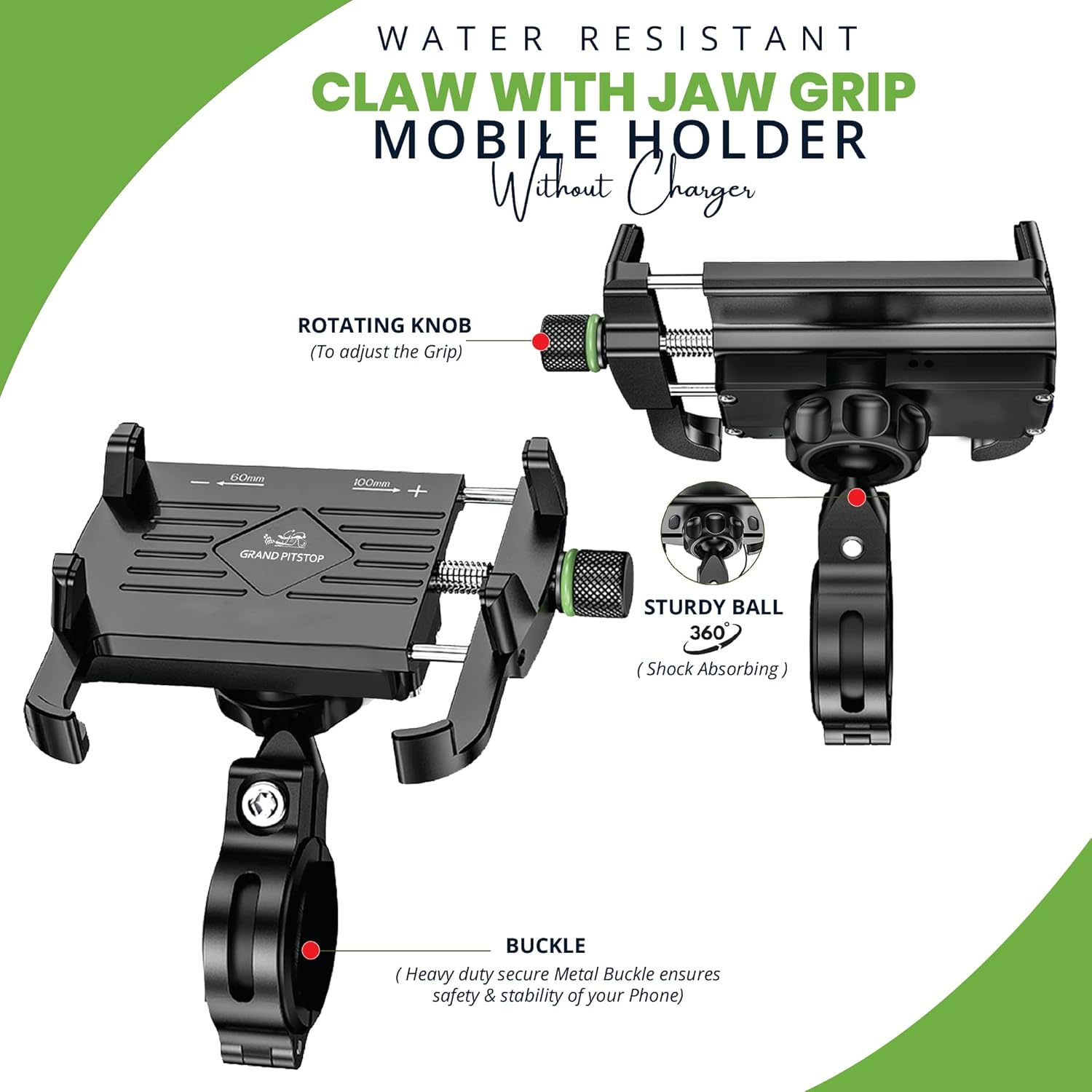 GRAND PITSTOP Motorcycle Phone Mount, 1Sec Auto Lock 100Mph Military Anti-Shake Bike Phone Holder, 10Sec Quick Install Handlebar Phone Mount, Compatible with Iphone, Samsung, All Phone