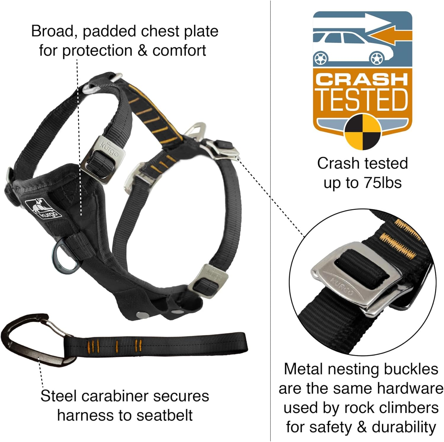 Kurgo Enhanced Strength Tru-Fit Smart Dog Harness, Deep Violet, Small - Crash Tested Car Safety Harness for Dogs, No Pull Dog Harness, Includes Pet Safety Seat Belt Tether, Steel Nesting Buckles image number 3