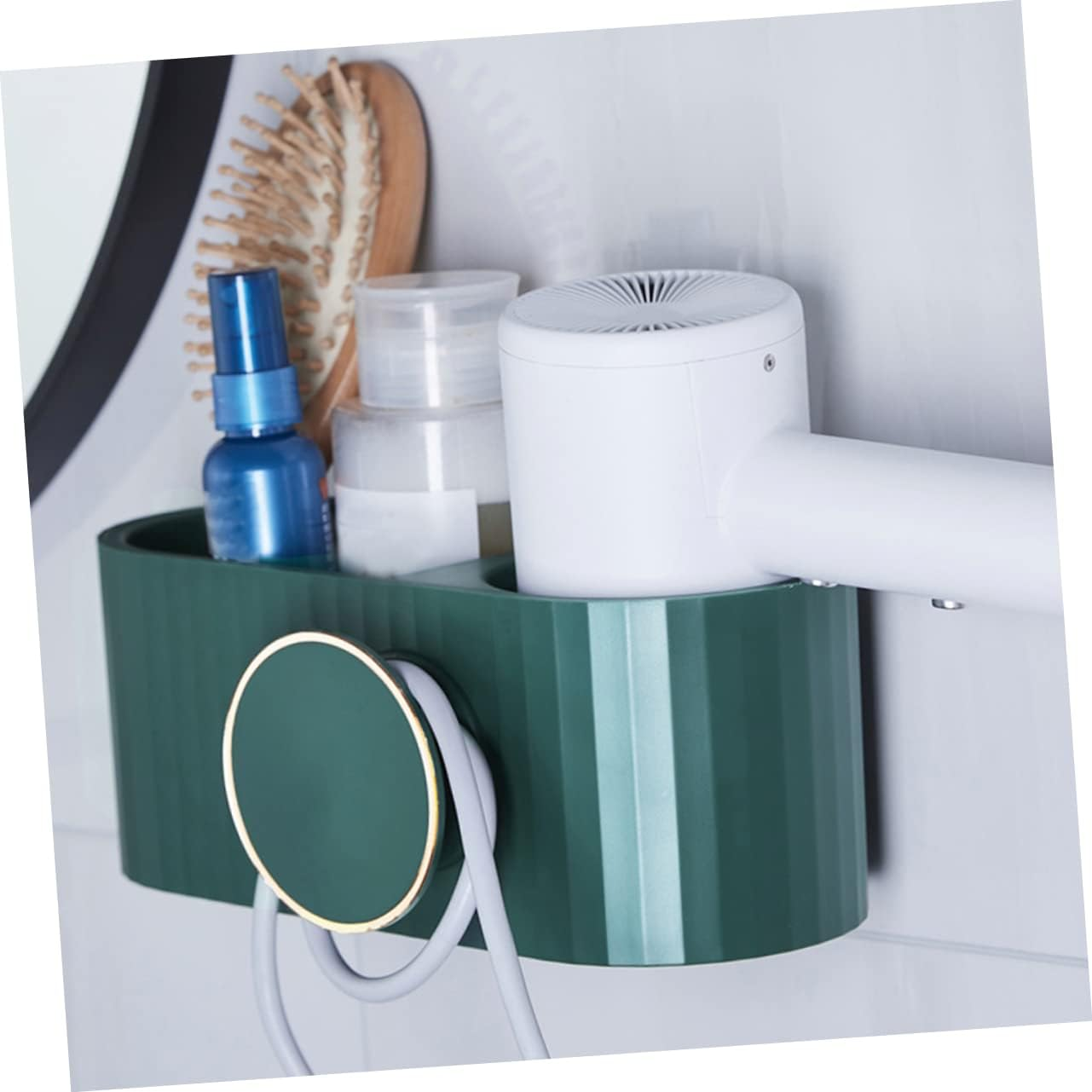 Creative Storage Rack Punch-Free Hair Dryer Holder Wall-Mounted ABS Bathroom Storage Shelf for Hair Dryer and Small Items in Home Decoration Toilet