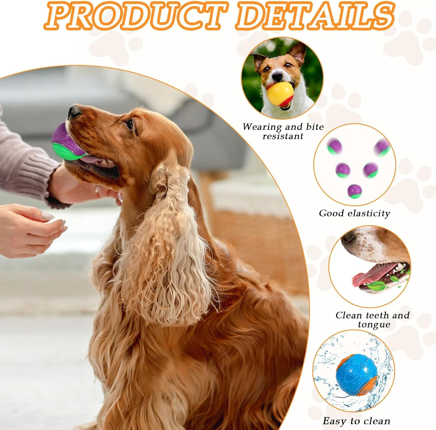 6 Pcs Squeaky Dog Ball, Pet Training Ball, Dog Interactive Ball, Dog Toys Teeth Cleaning, Puppy Chew Toys, Dog Balls for Training, Interaction and Play image number 3