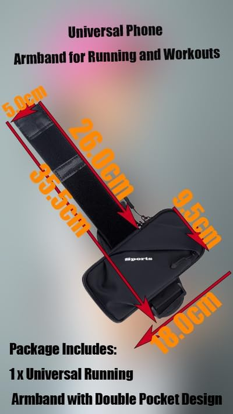 Universal Phone Armband for Running and Workouts, Adjustable Cell Phone Holder for Exercise, Gym, Walking, Black