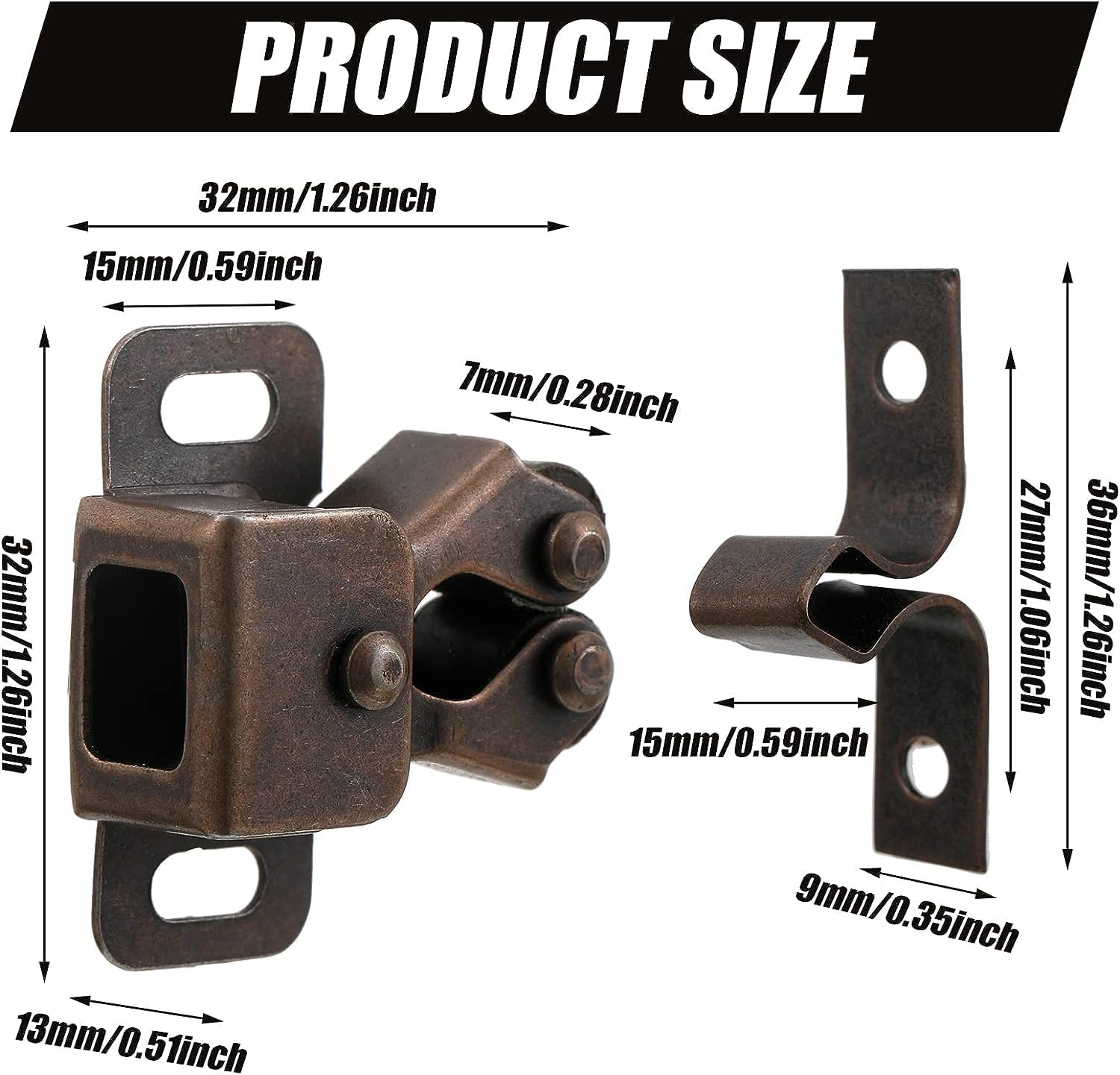 Double Roller Catch Cabinet Latch,20Pcs Hardware Roller Catch Brown Antique Copper Catch Door Latch with Screws,Door Roller Catches, Bronzed Twin Cupboard Latch Cabinet Door Catches with Screws image number 6