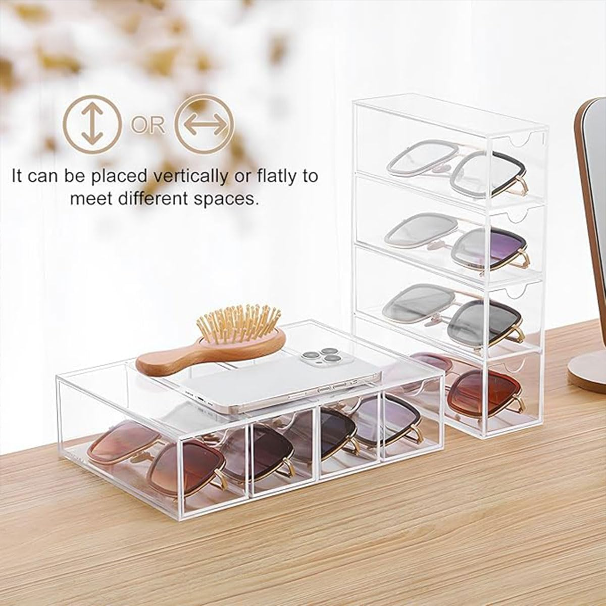 Jade Deals Stackable Acrylic Glasses & Sunglasses Display Box, Four - Layer Drawer Storage, 9.69&times;6.89&times;2.49 Inch, Dustproof & Versatile Organizer for Multiple Items image number 6