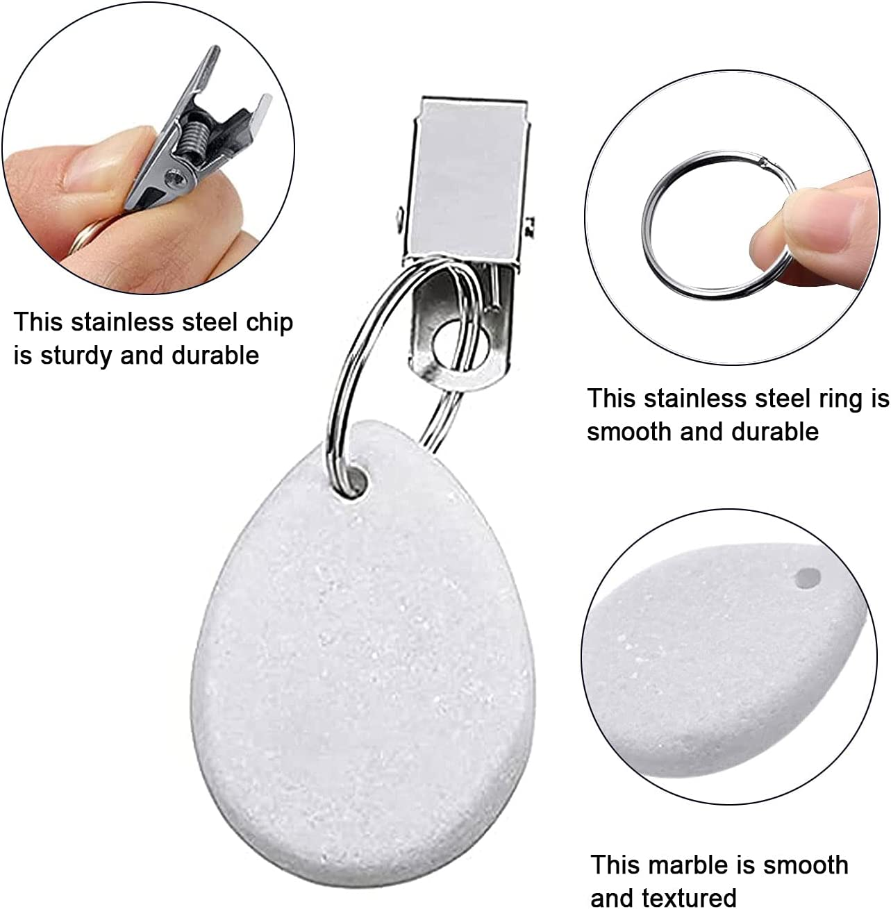 Aulufft 12 Pieces Tablecloth Weights Teardrop Shape Table Cover Weights Stone Tablecloth Weights Hangers with Metal Clip Tablecloth Pendants for Outdoor Picnic Family Dinner Table Cloth Decoration image number 2