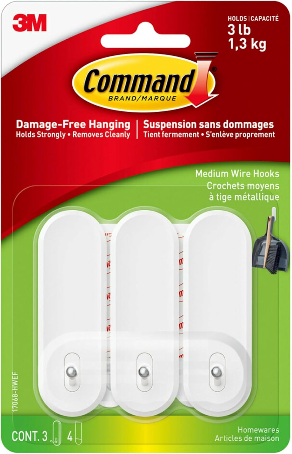 Command Wire Hooks, Medium, White, 3-Hooks (17068-HWES) image number 2