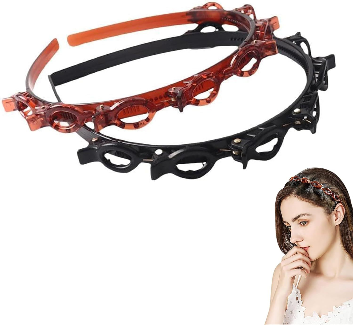 Ssyang 2 Pieces Hair Band with Twist Clip Hairstyle Aid Hair Band with Clips, Hair Twister Headband, Twist Clip Headband Girls Hair Accessories (White + Pink with Colour Gradient)