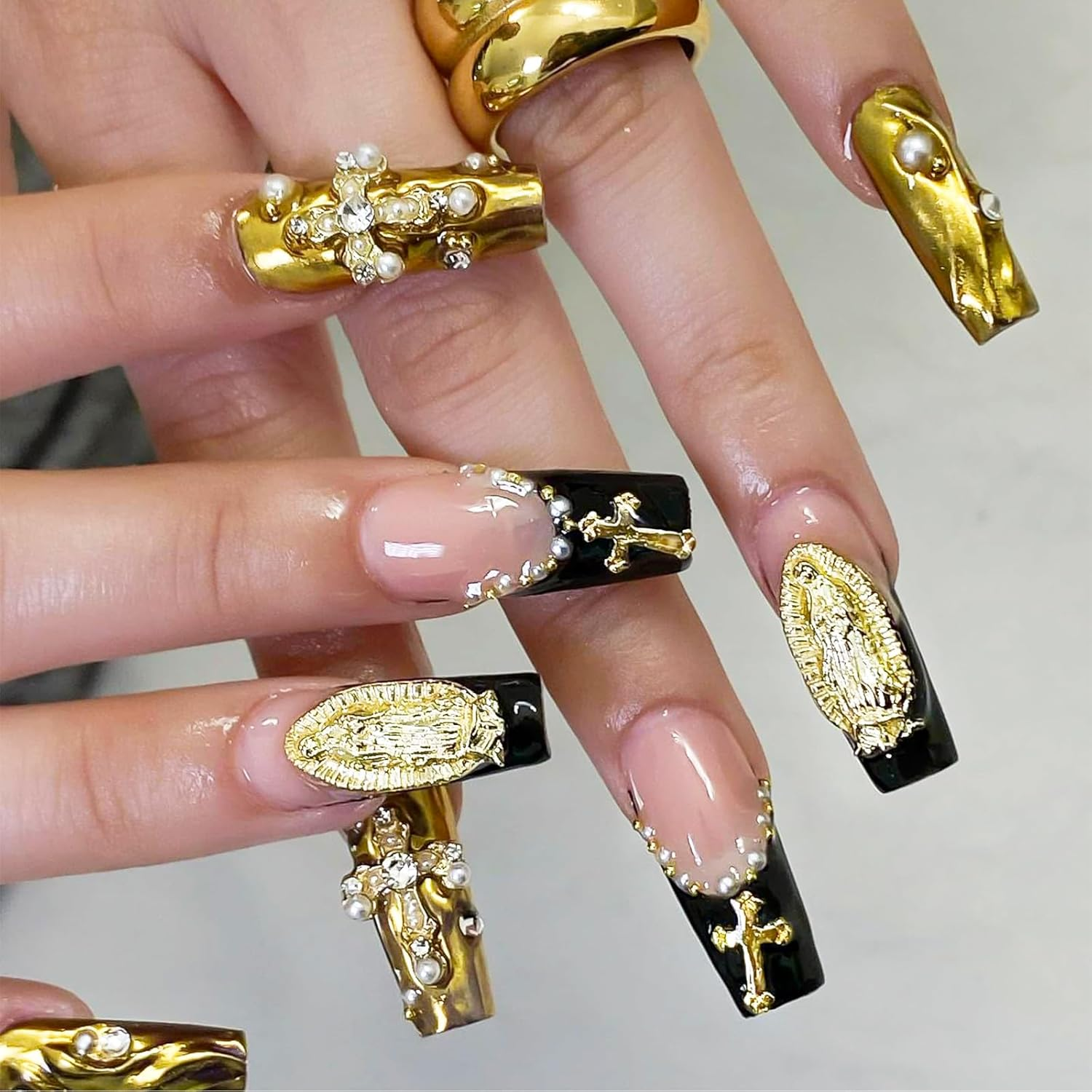 Kinretixia 80 Pieces Y2K Chrome Nail Charma Decorations, Golden Nail Charm Set with Golden Nail Gemstones, Perfect for DIY and Personality Expression image number 1