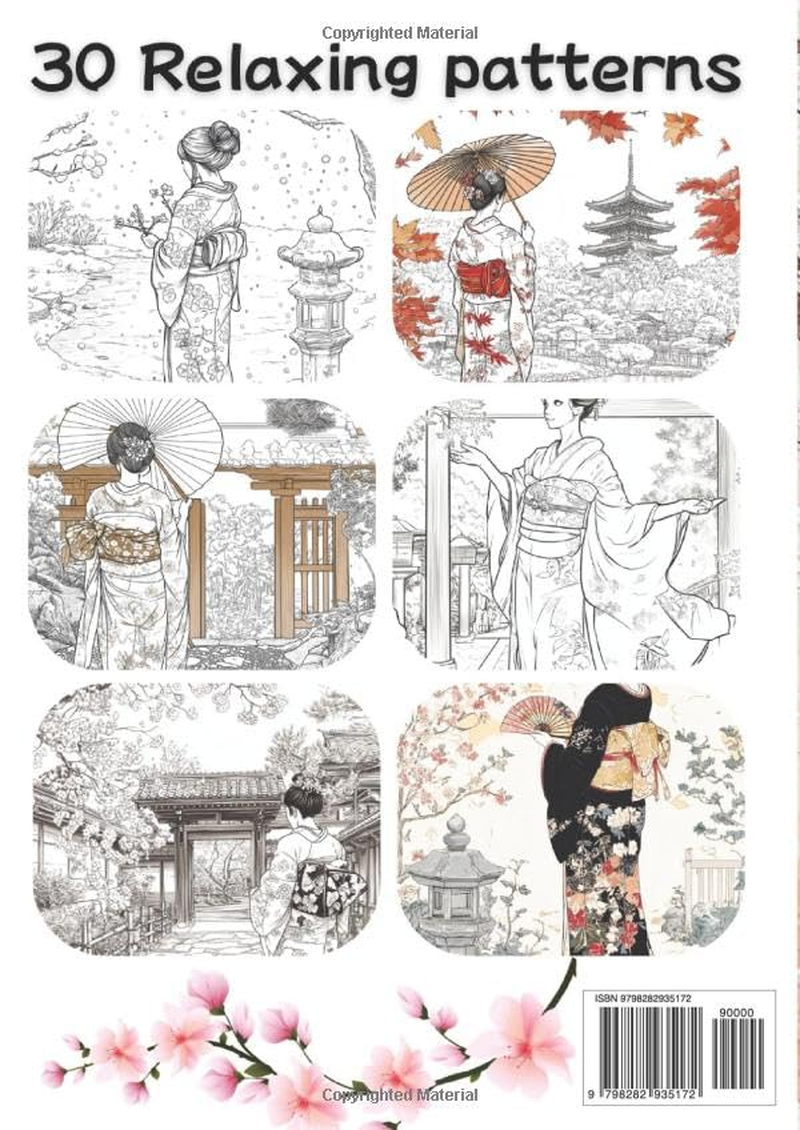 Japanese Kimono Coloring Book Mindfulness Coloring for Adults: Enjoy a Collection of 30 Captivating Images for You to Color, Featuring Traditional ... Image Is Printed on Its Own Page to Prevent image number 1