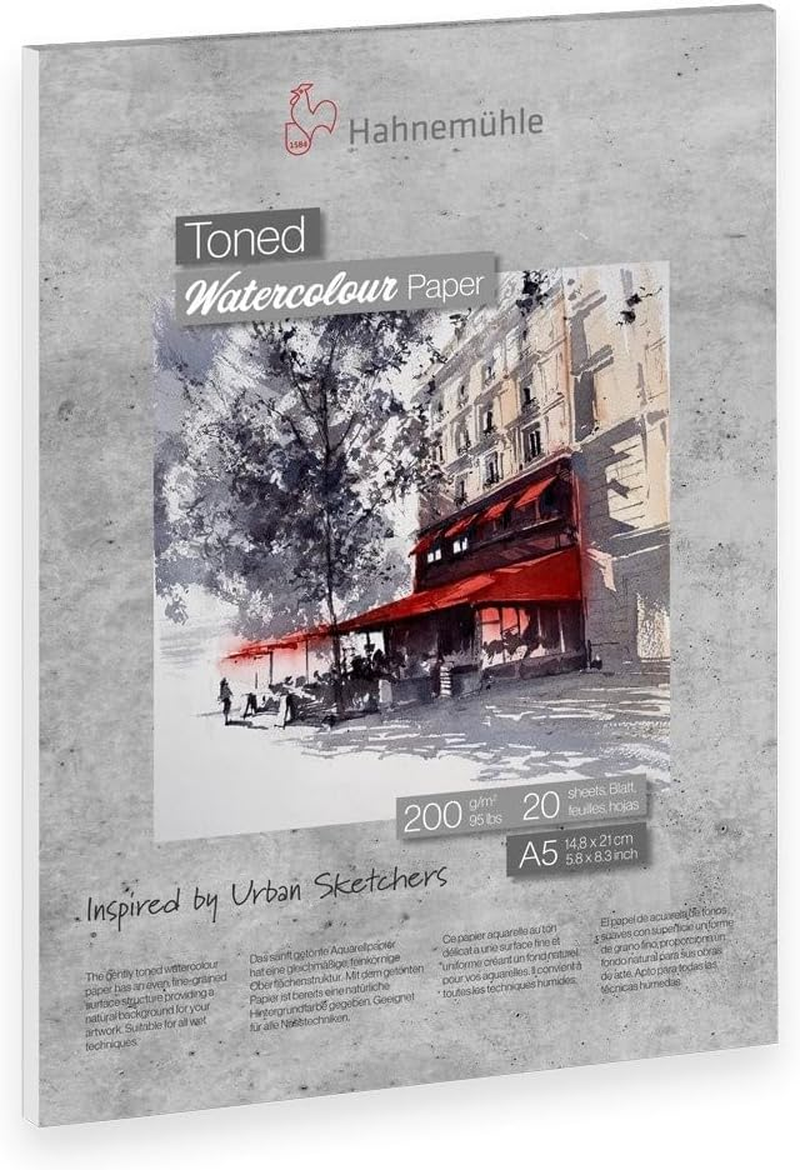 Hahnemuhle A5 Portrait 200GSM Toned Watercolour 20 Pages Pad, Grey