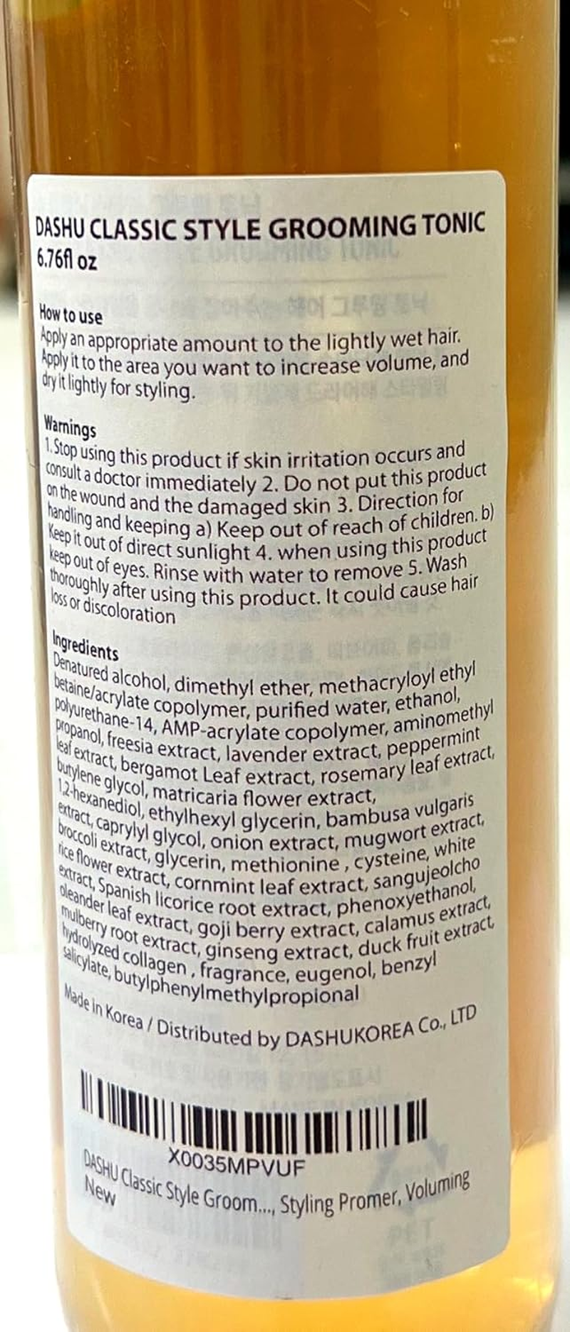 DASHU Classic Style Grooming Tonic | Natural Hold Low Shine Styling Primer Hair Volumizing Heat Damage Control | Men Grooming Styling Products 6.76 Fl image number 5