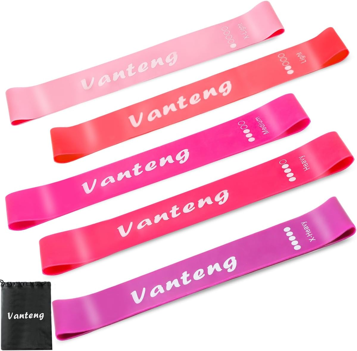 Vanteng Resistance Bands, [Set of 5] Exercise Loop Bands with 5 Different Strength Levels - Rubber Latex Anti-Slip Fitness Bands - Carry Bag Included - Ideal for Home Gym Pilates Yoga Workout image number 3